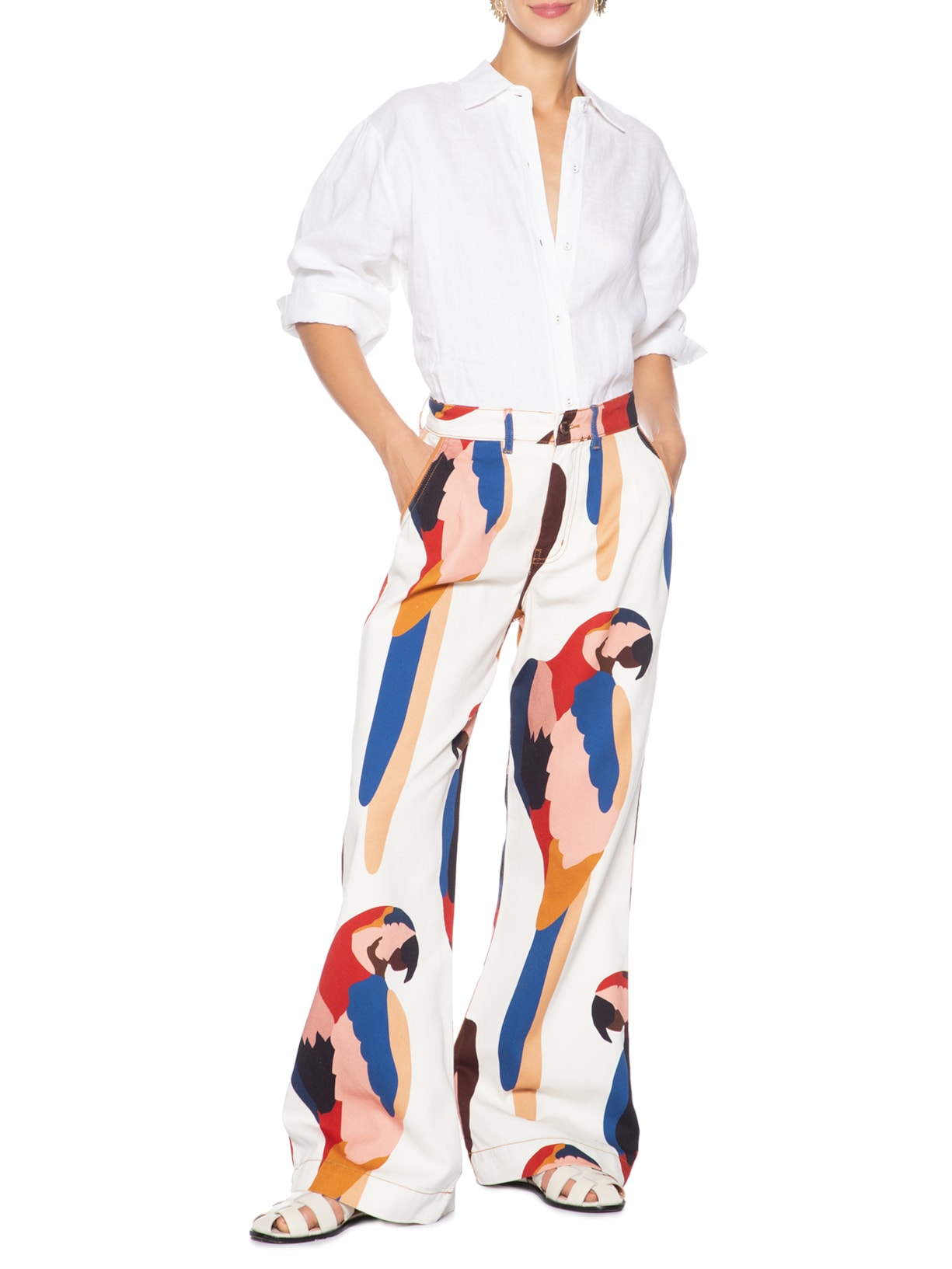 Calça Feminina Boca Larga Sarja Araraquara Branco Farm