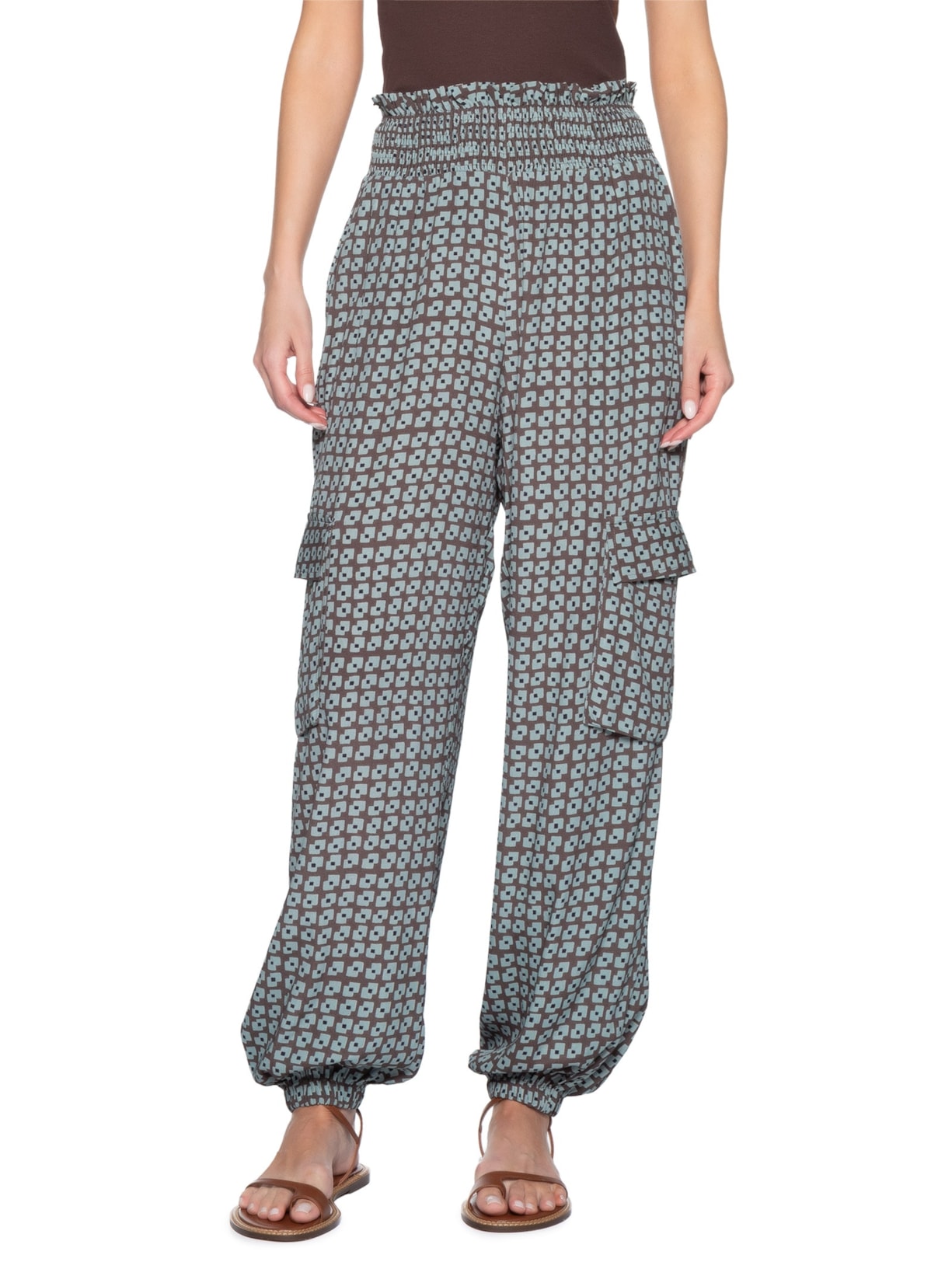 Calça Feminina Bolso Lateral Geo Flow Náutico Marrom Animale