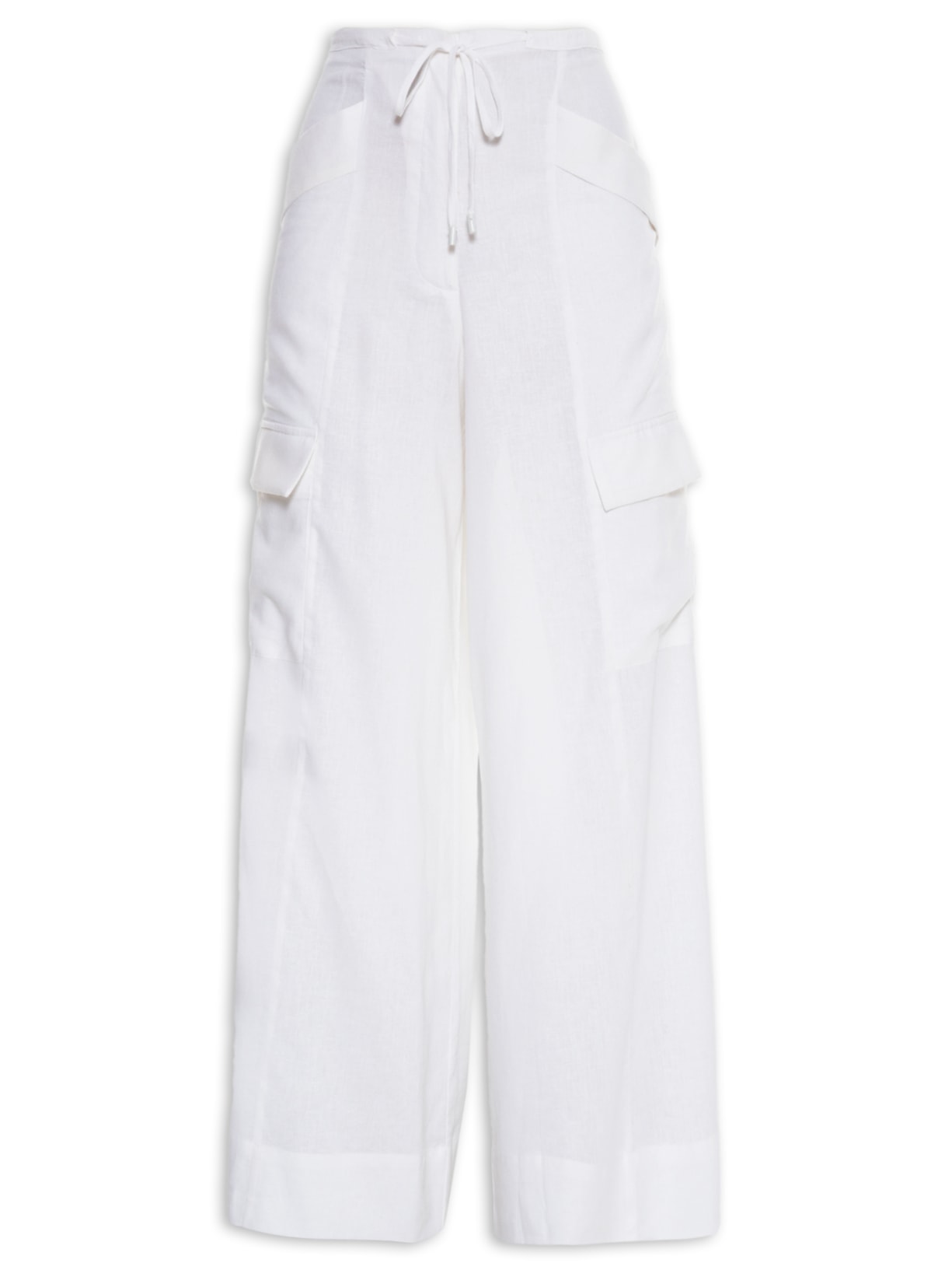Calça Feminina Bolsos Cadarço Cintura Branco Dress To