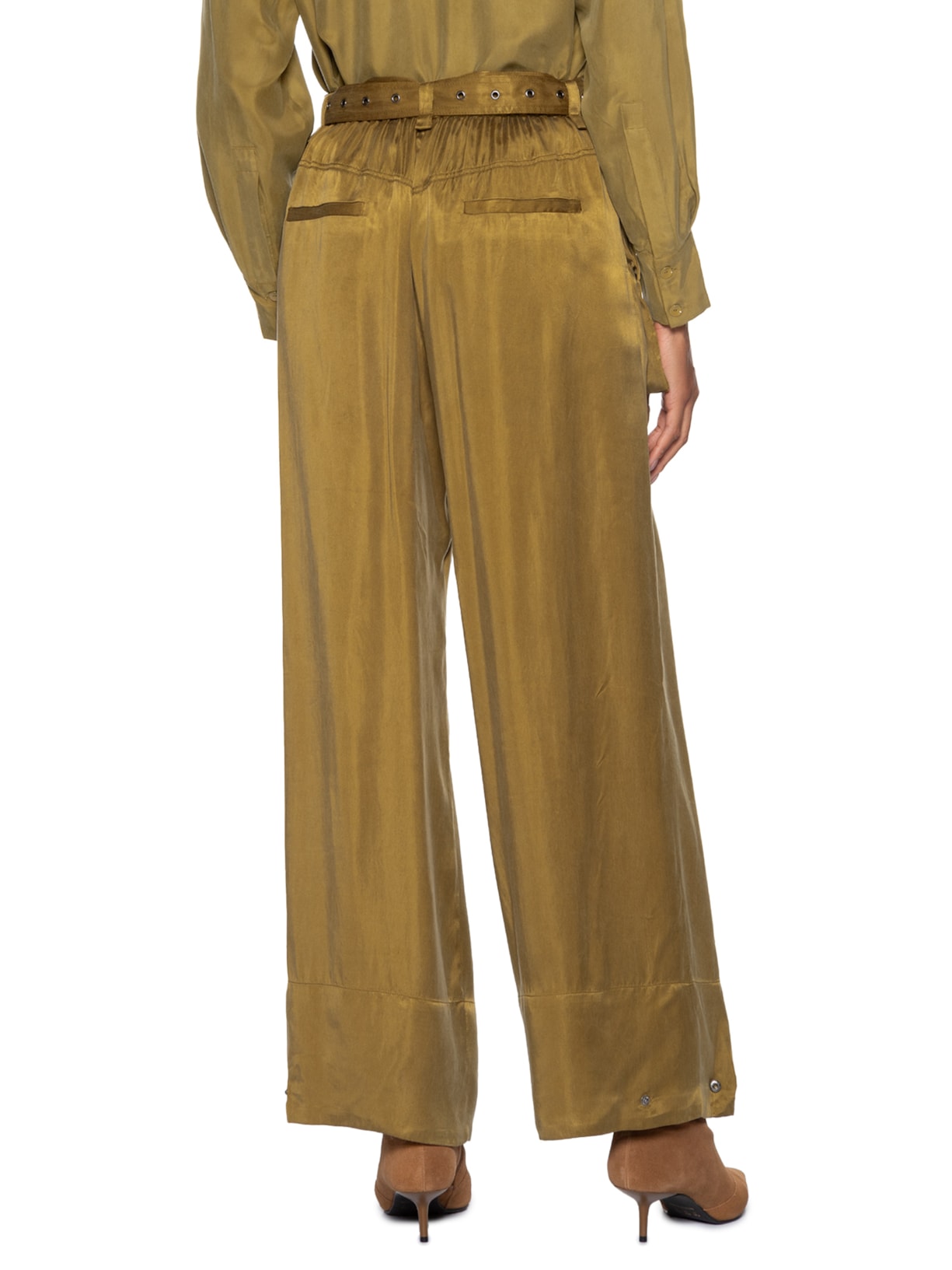 Calça Feminina Bolsos De Cupro Antique Com Cinto Em Ilhós Verde Animale