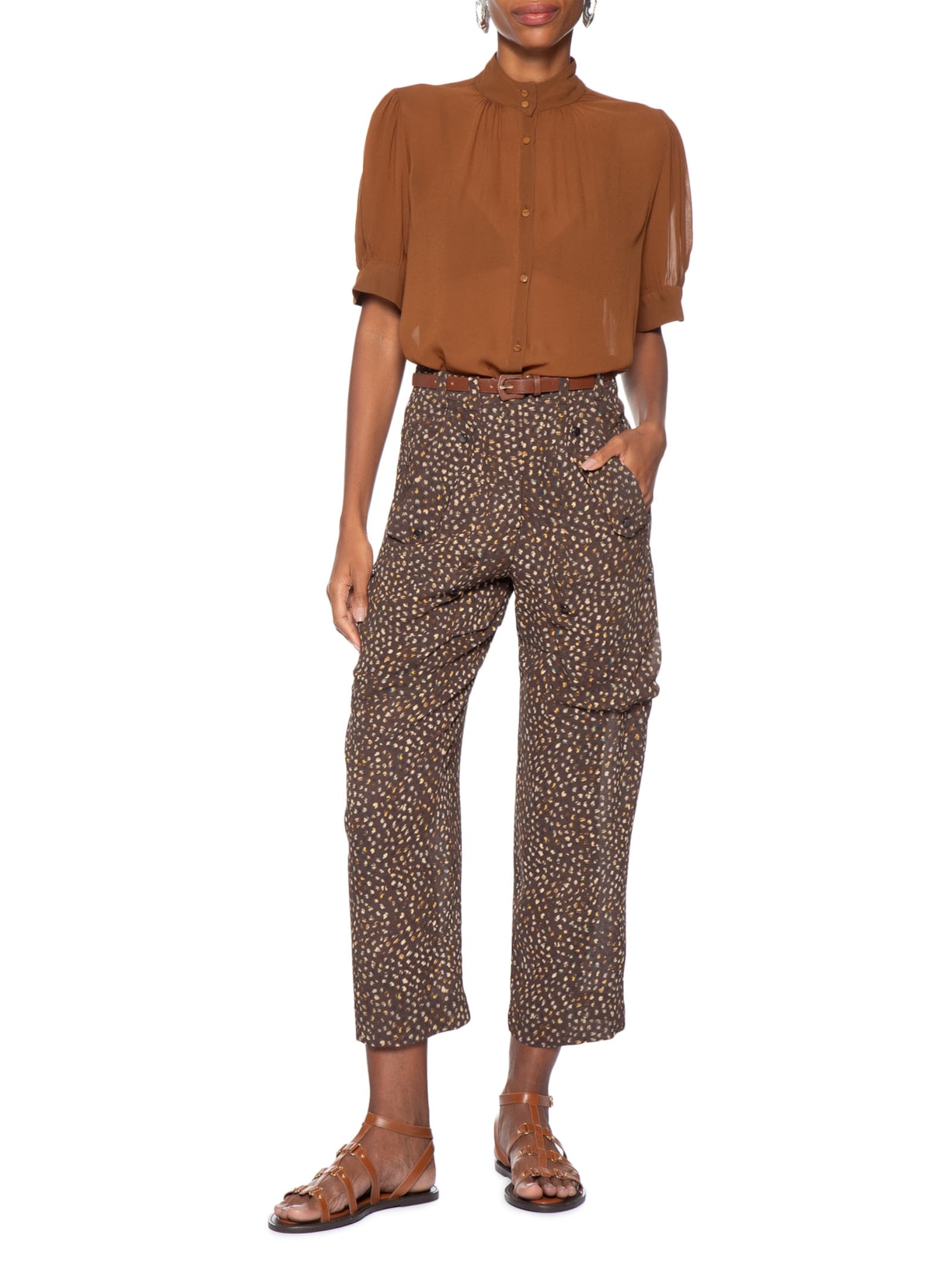 Calça Feminina Bolsos Textura Selva Marrom Animale