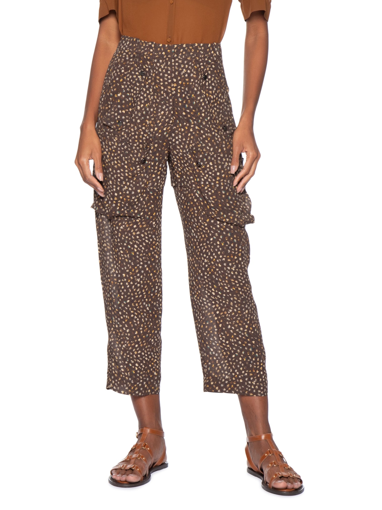 Calça Feminina Bolsos Textura Selva Marrom Animale