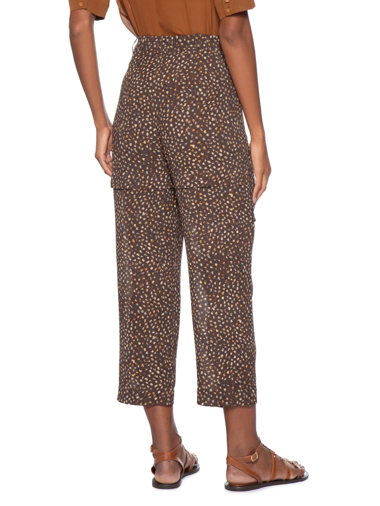 Calça Feminina Bolsos Textura Selva Marrom Animale