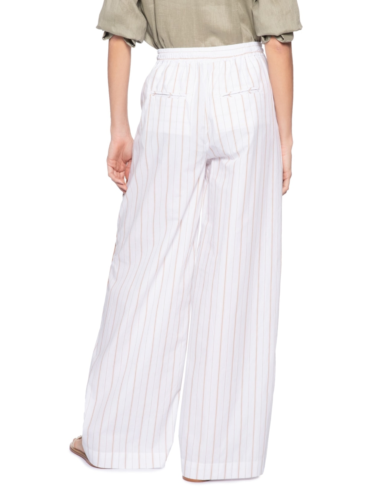 Calça Feminina Bordada Listra Mostarda Branco Animale