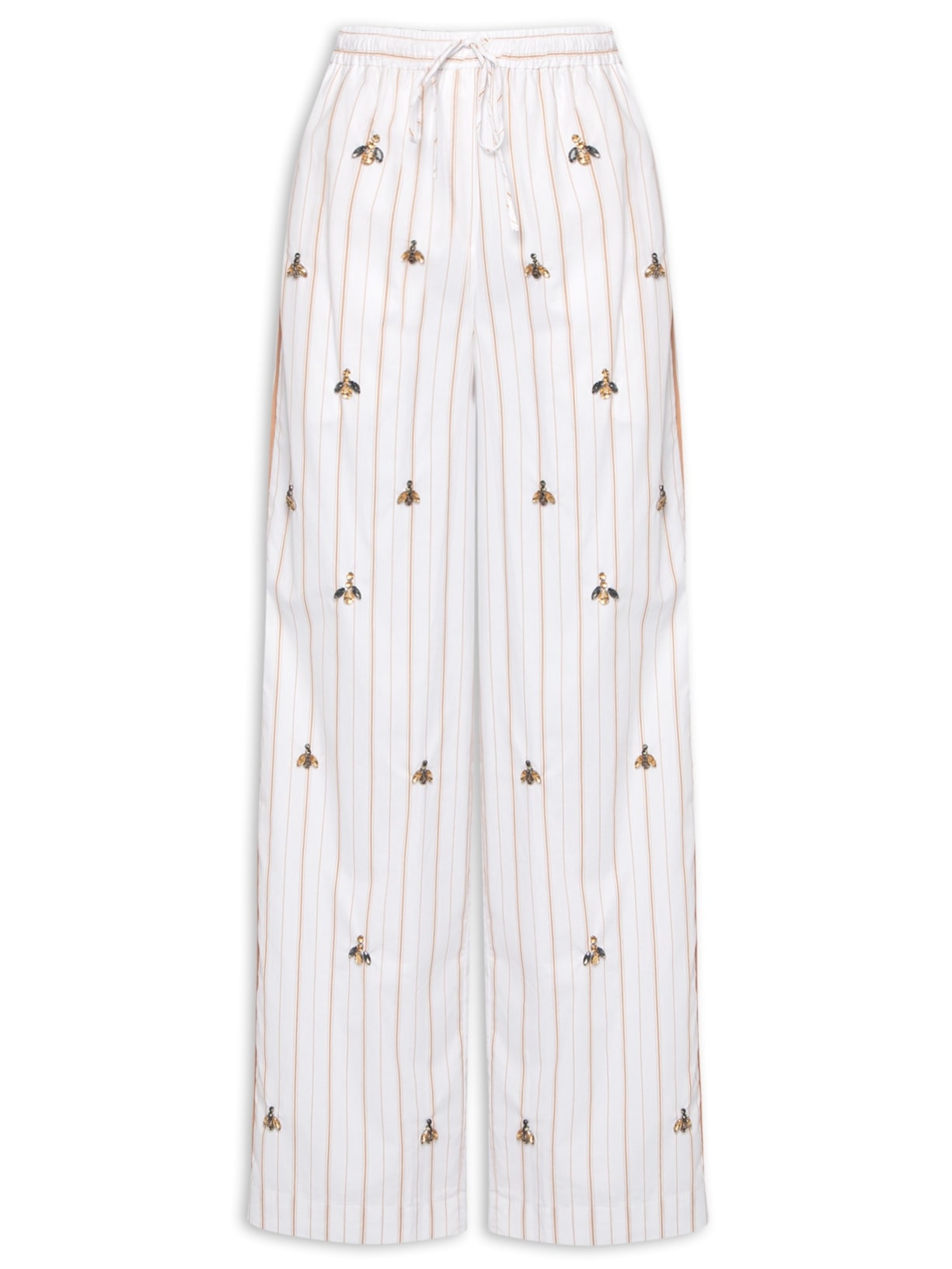 Calça Feminina Bordada Listra Mostarda – Branco Animale