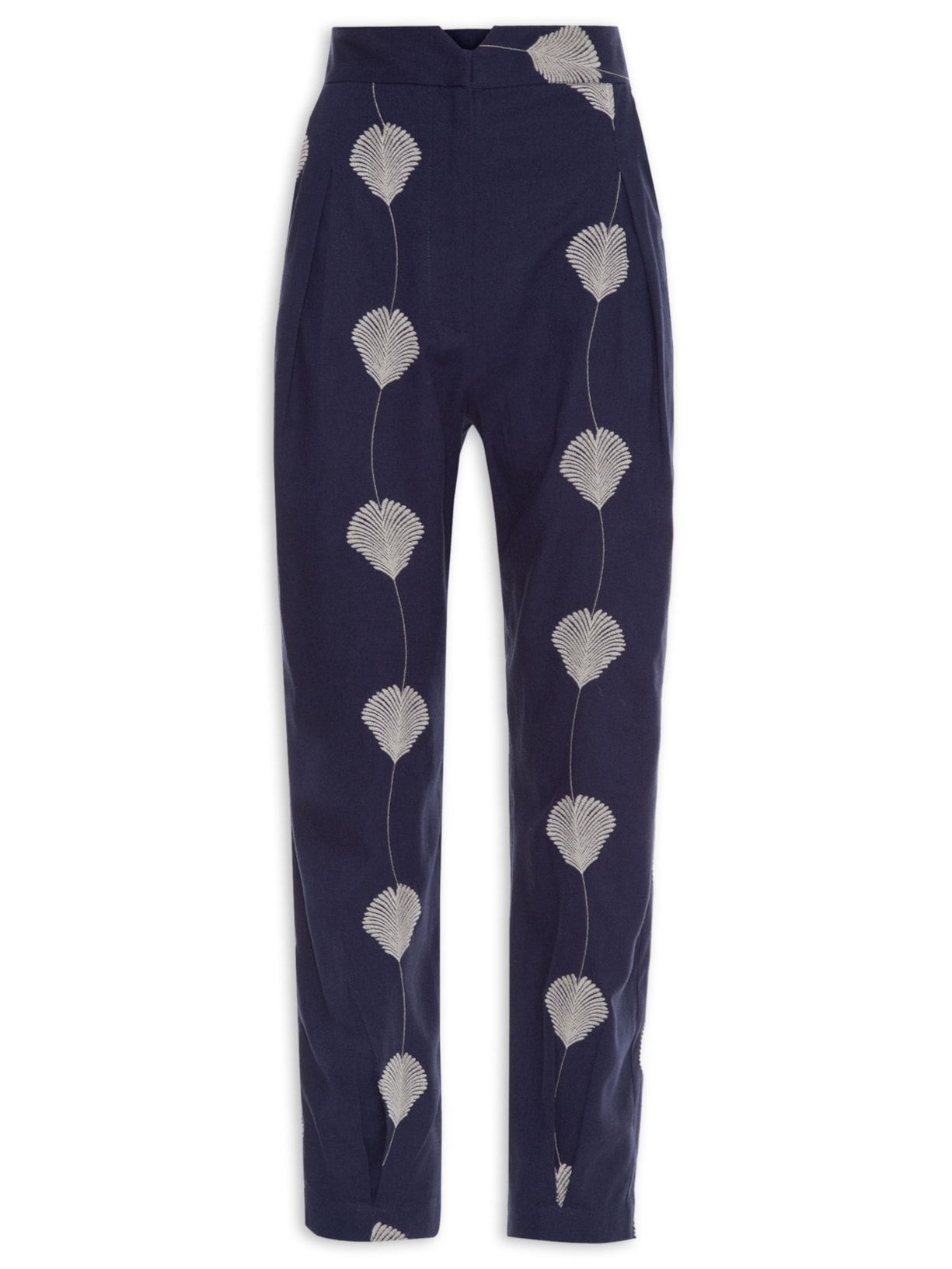 Calça Feminina Bordada Prega Barra - Azul