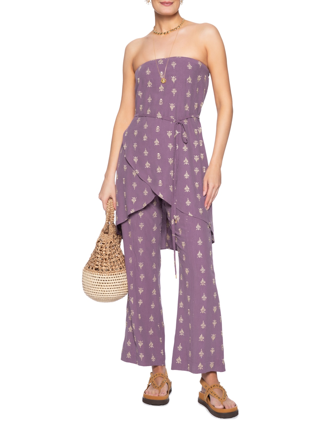 Calça Feminina Bordado Arruda Roxo Maria Filó