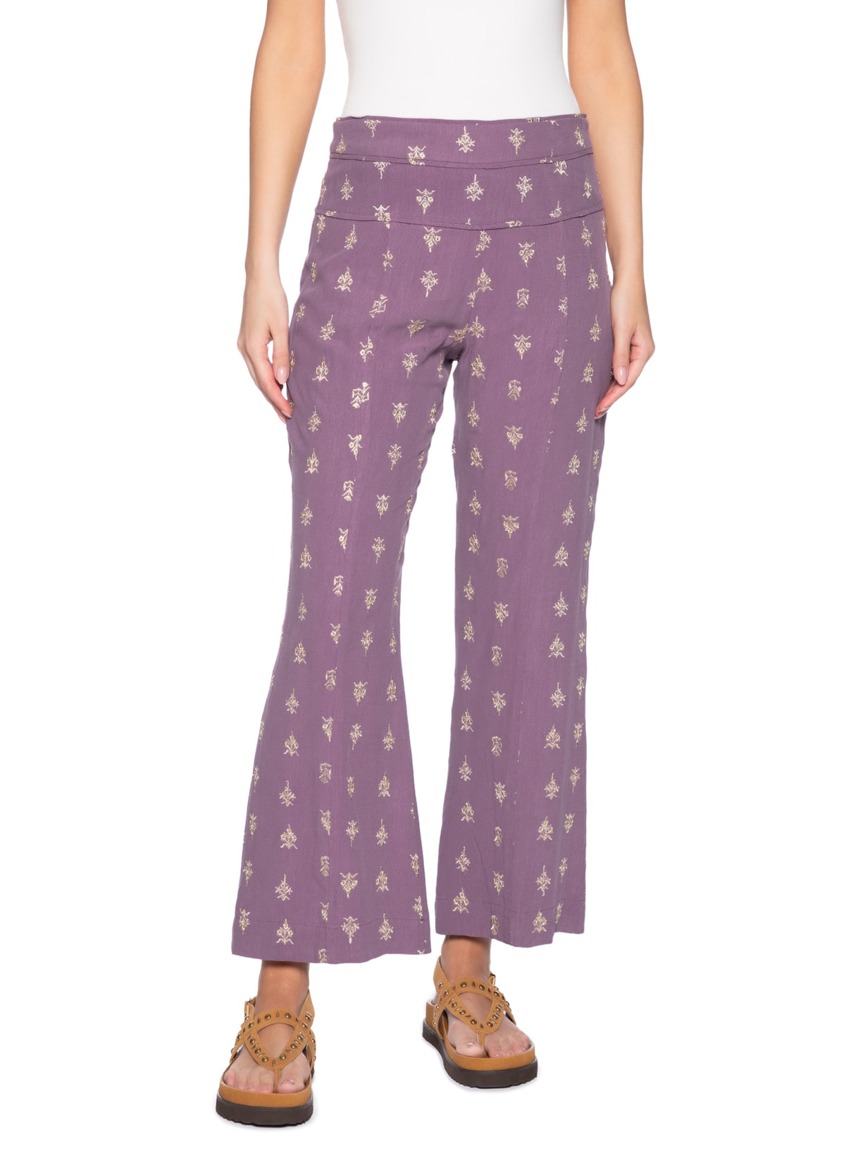 Calça Feminina Bordado Arruda Roxo Maria Filó