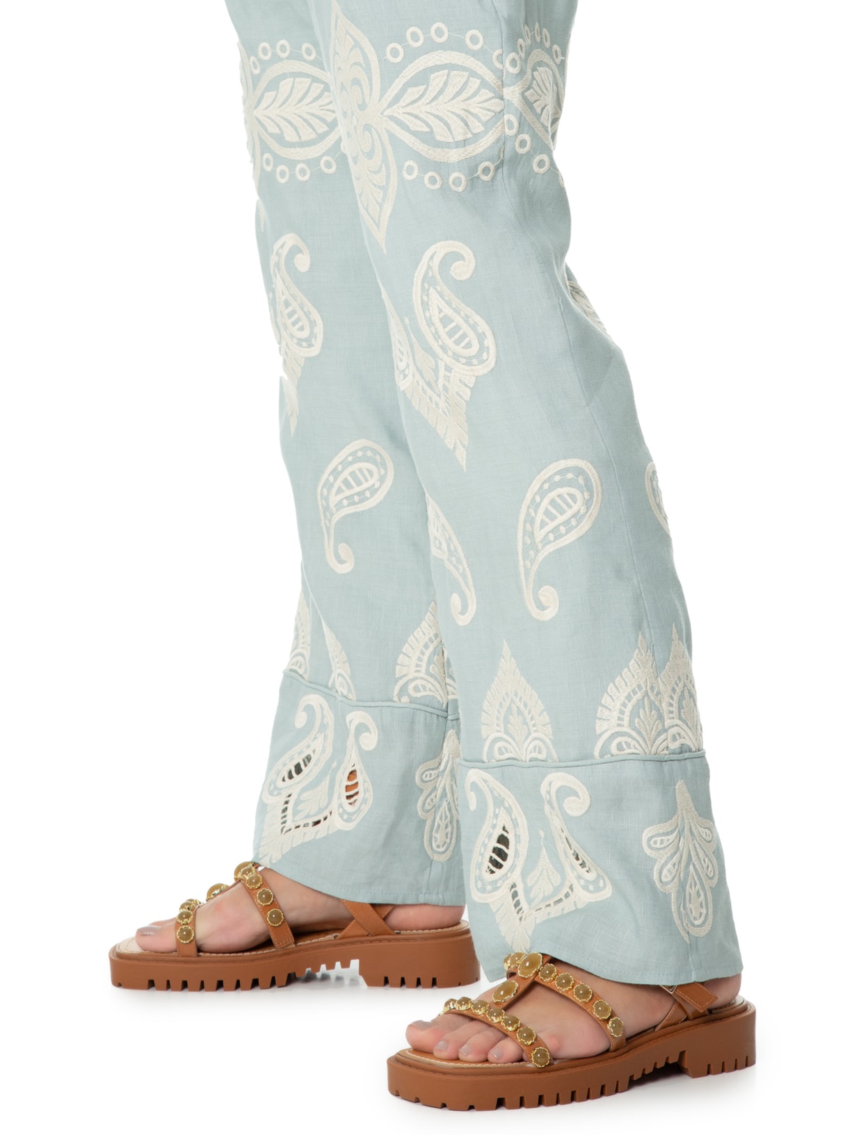 Calça Feminina Bordado Cristal Azul Maria Filó