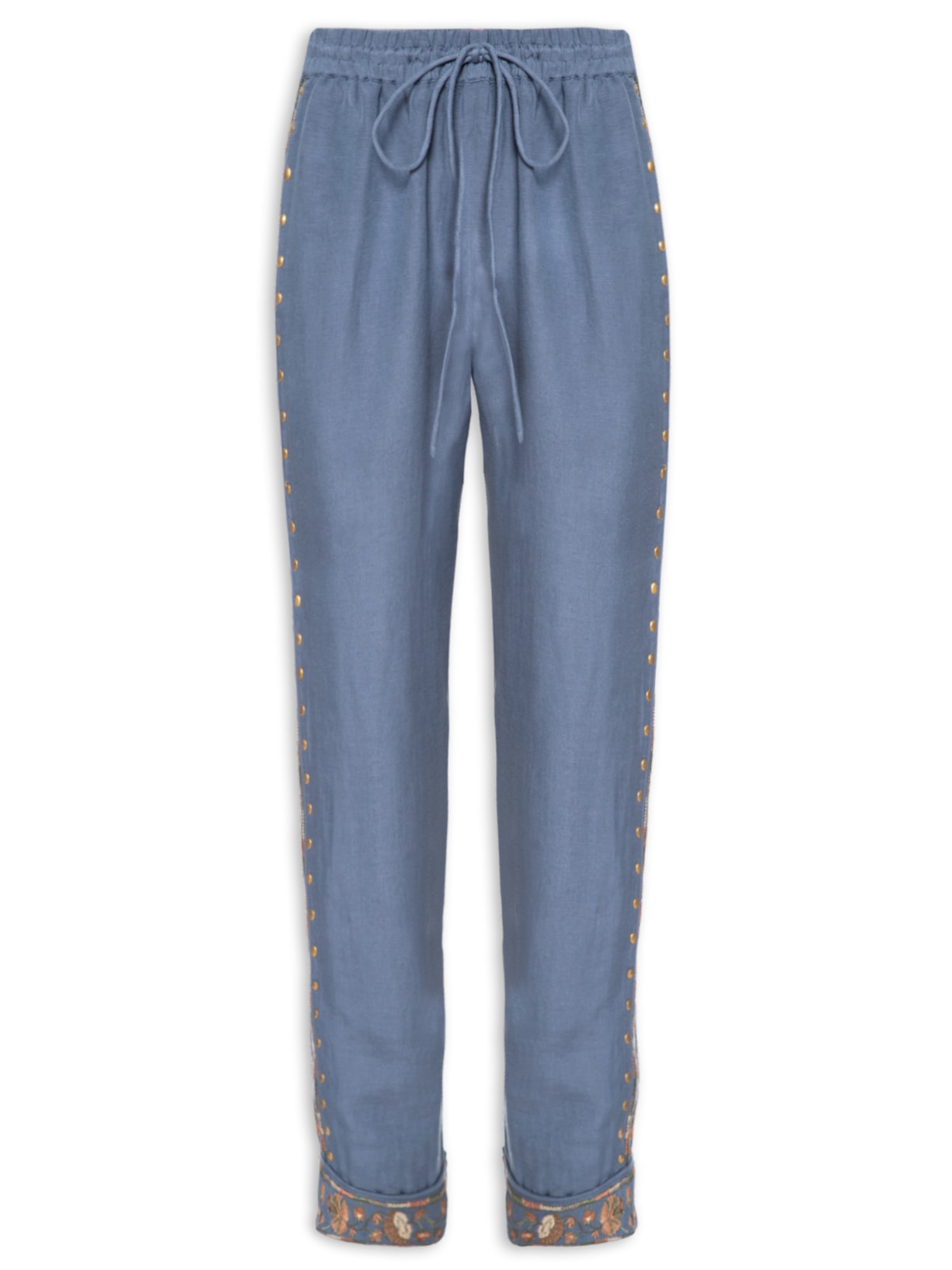 Calça Feminina Bordado Fuji Ouro - Azul