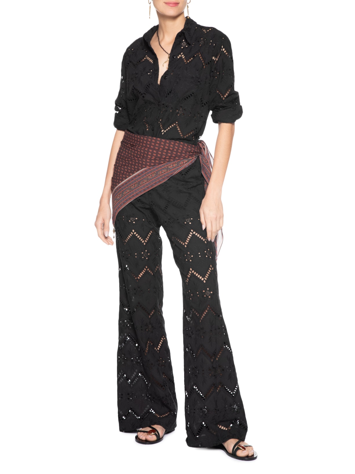 Calça Feminina Bordado Gale Preto Maria Filó