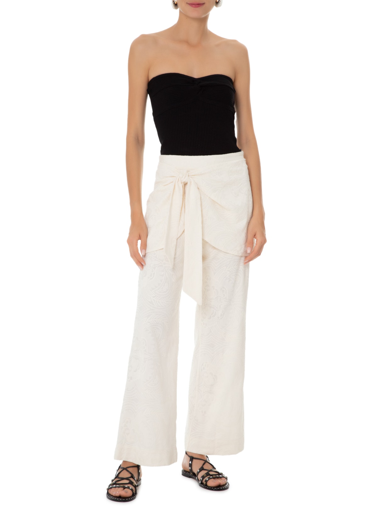 Calça Feminina Bordado Malta Bege Maria Filó