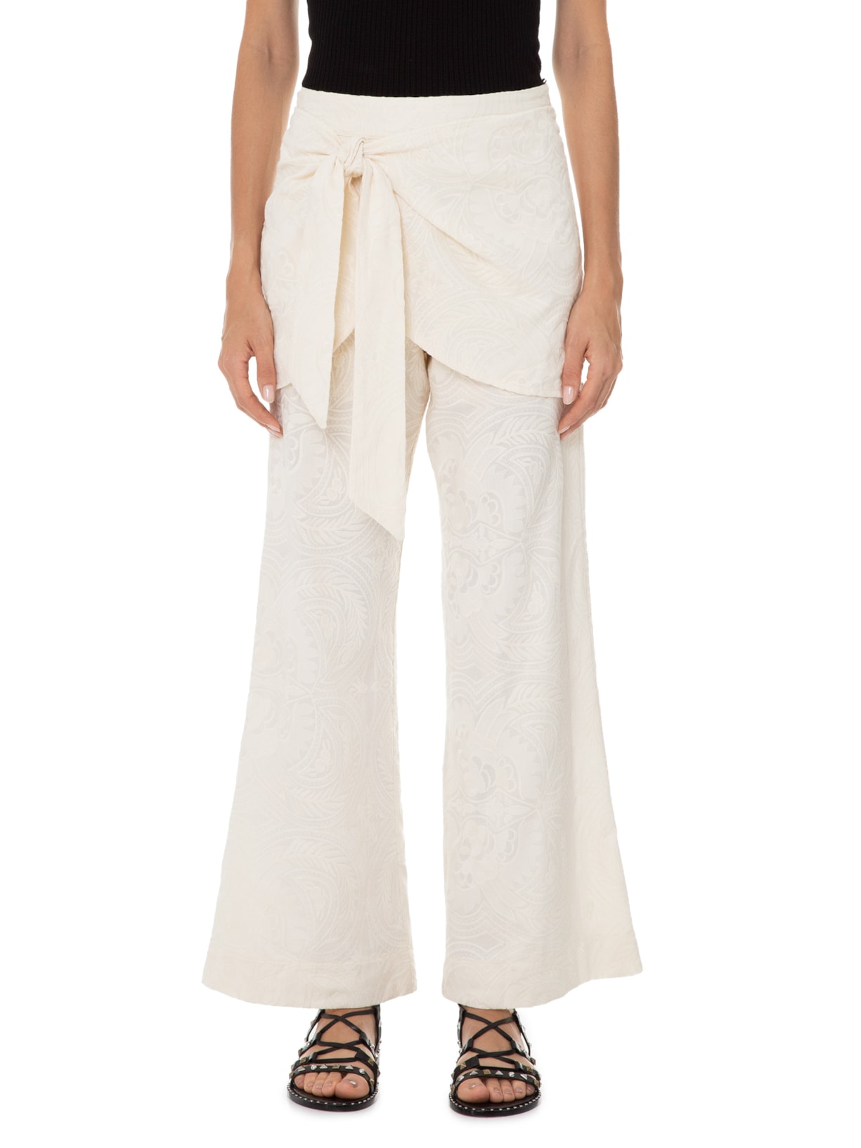 Calça Feminina Bordado Malta Bege Maria Filó