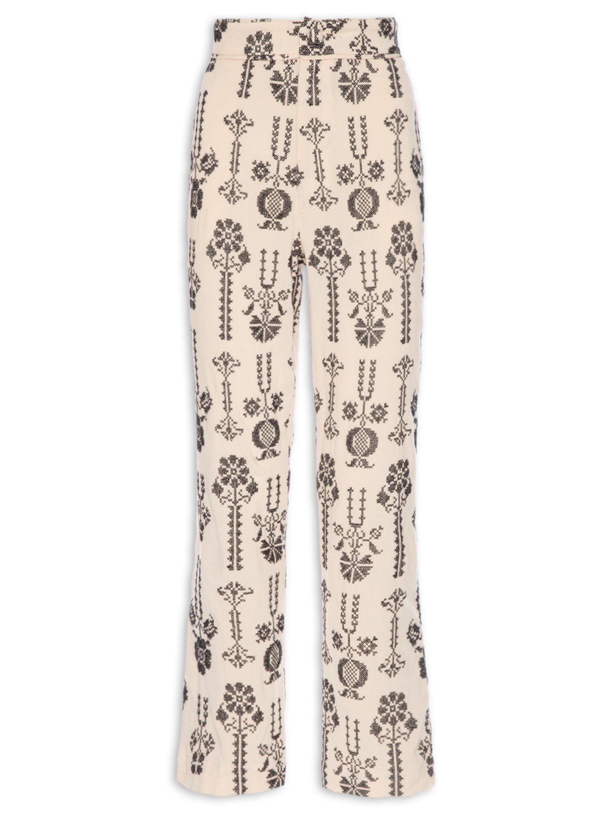 Calça Feminina Bordado Ponto Cruz - Bege