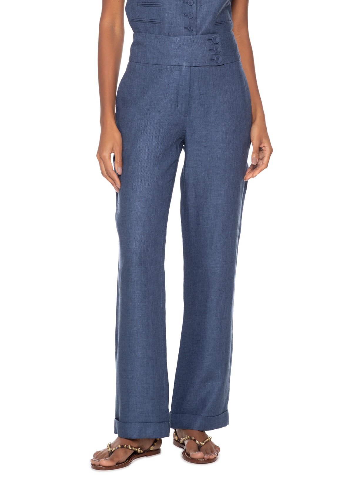 Calça Feminina Botões Azul Maria Filó