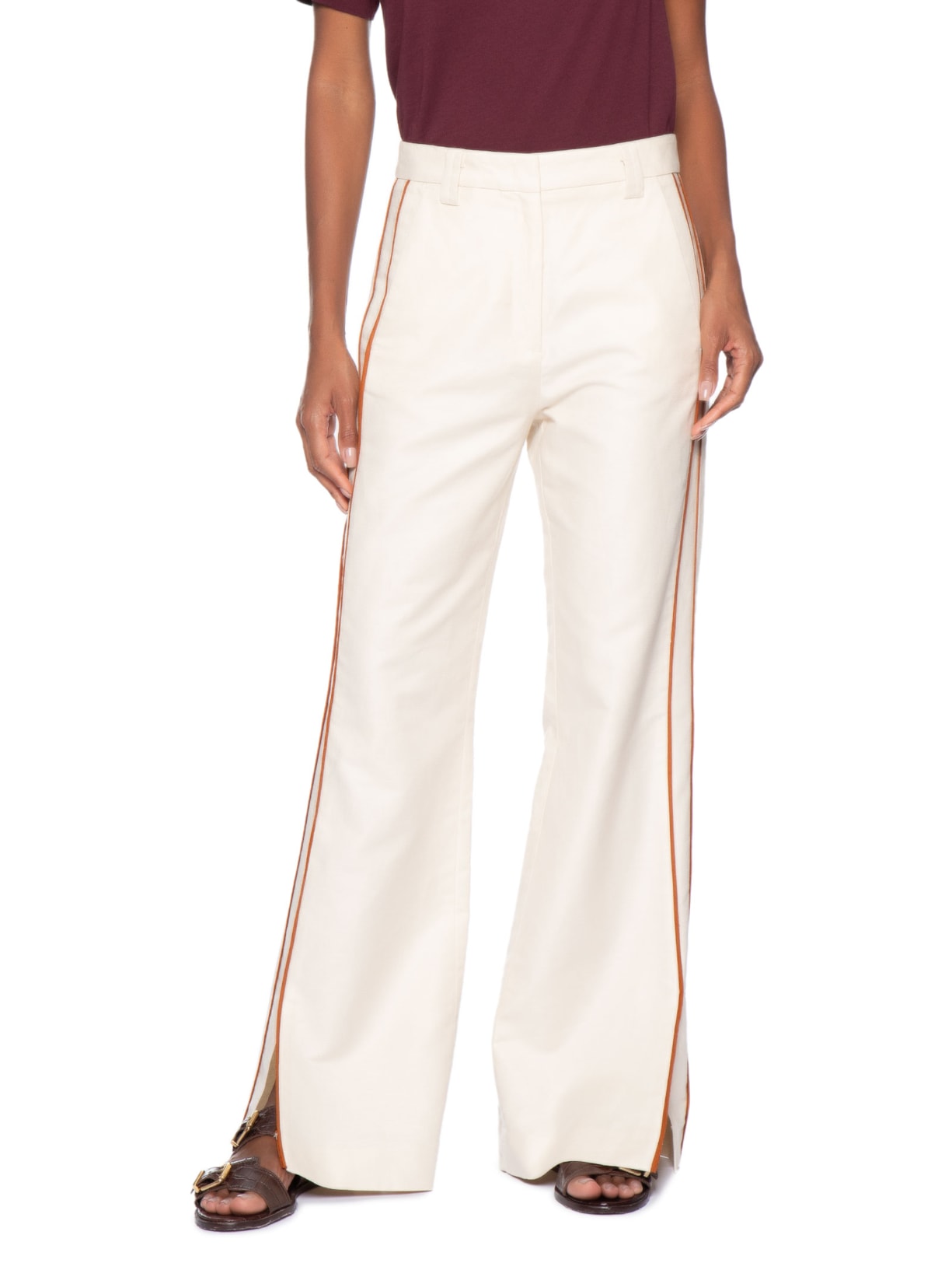Calça Feminina Branco Nata Listra Caramelo Bege Animale