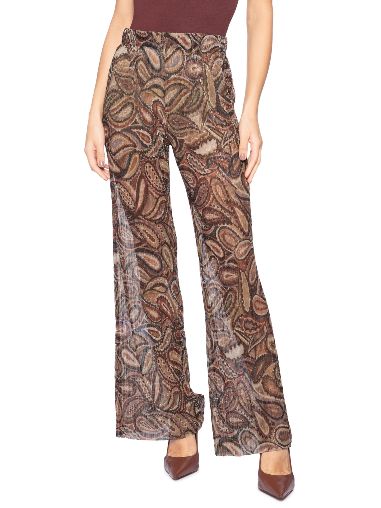 Calça Feminina Brilho Lurex Paisley Marrom Animale