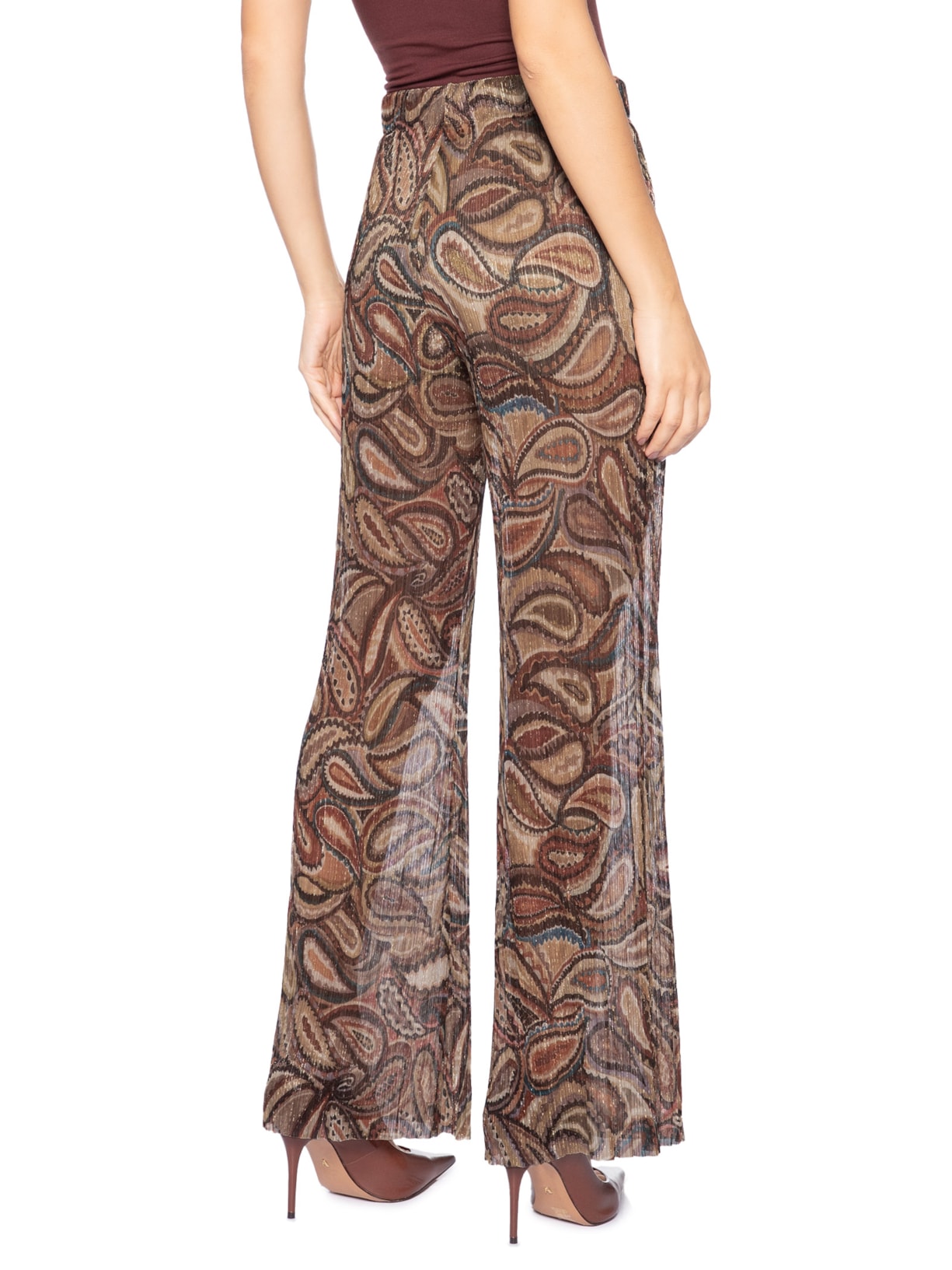 Calça Feminina Brilho Lurex Paisley Marrom Animale