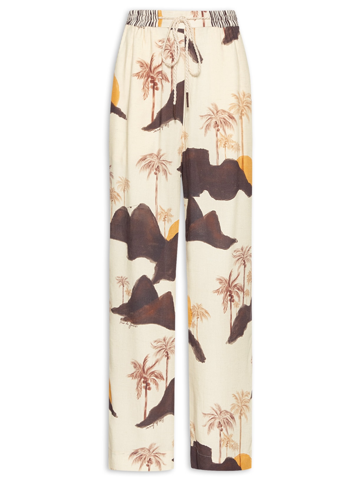 Calça Feminina Cambraia Estampa Corcovado Mix - Bege