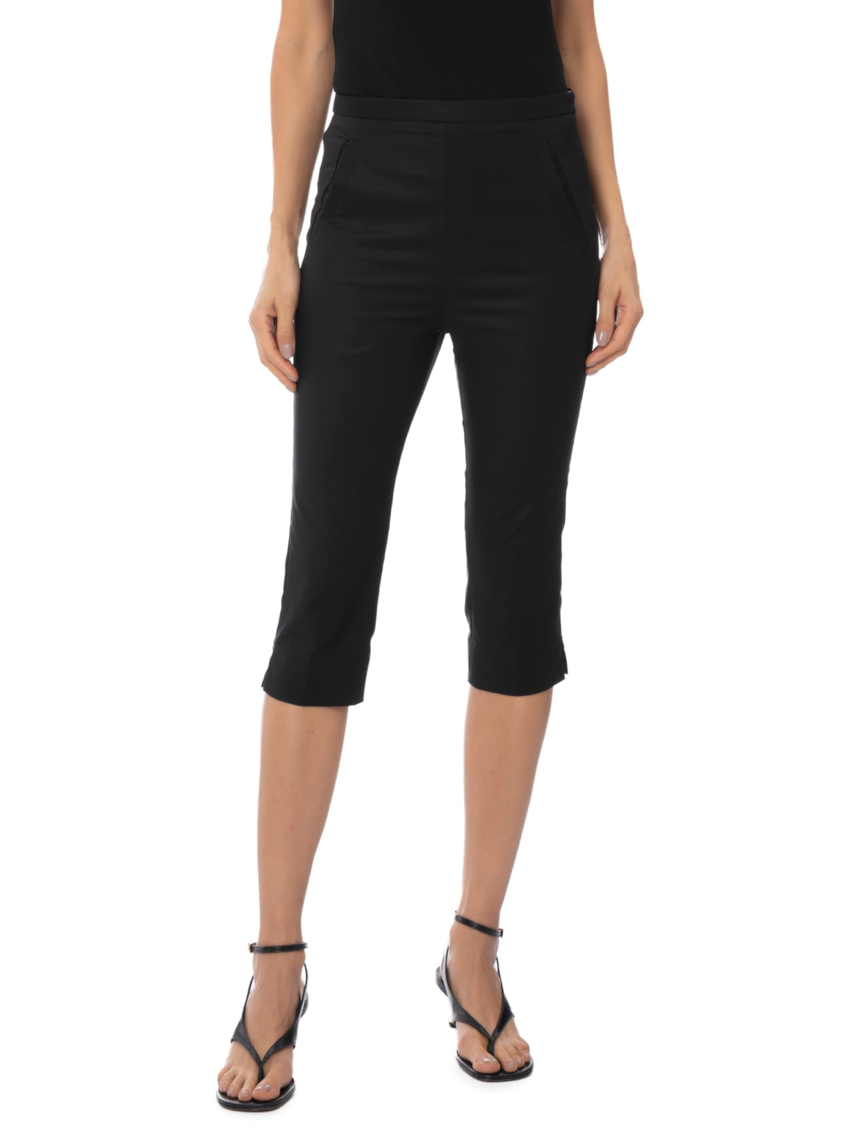 Calça Feminina Capri Bolso Aplicado Preto Andrea Marques