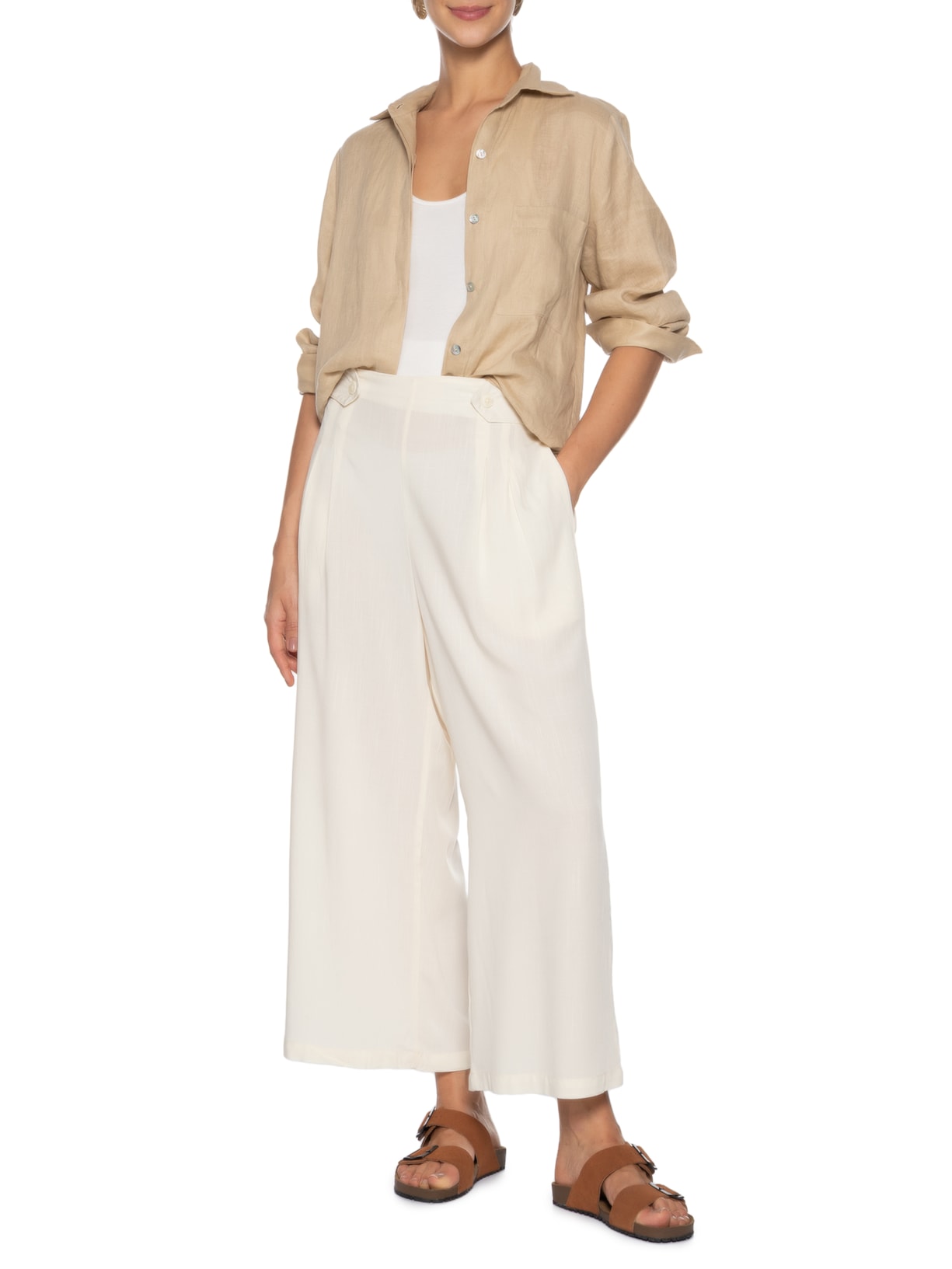 Calça Feminina Capri Off White Basiq