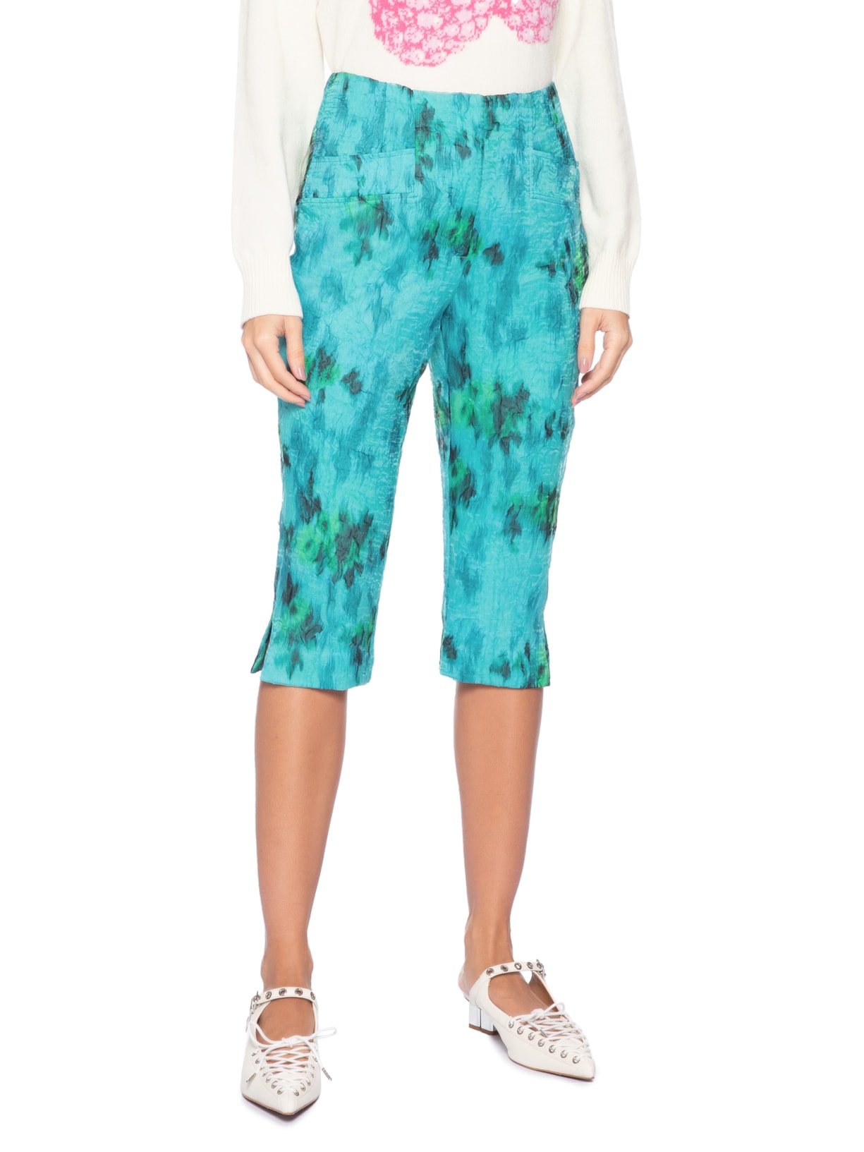 Calça Feminina Capri Shibori Organza Fitted Azul Ganni