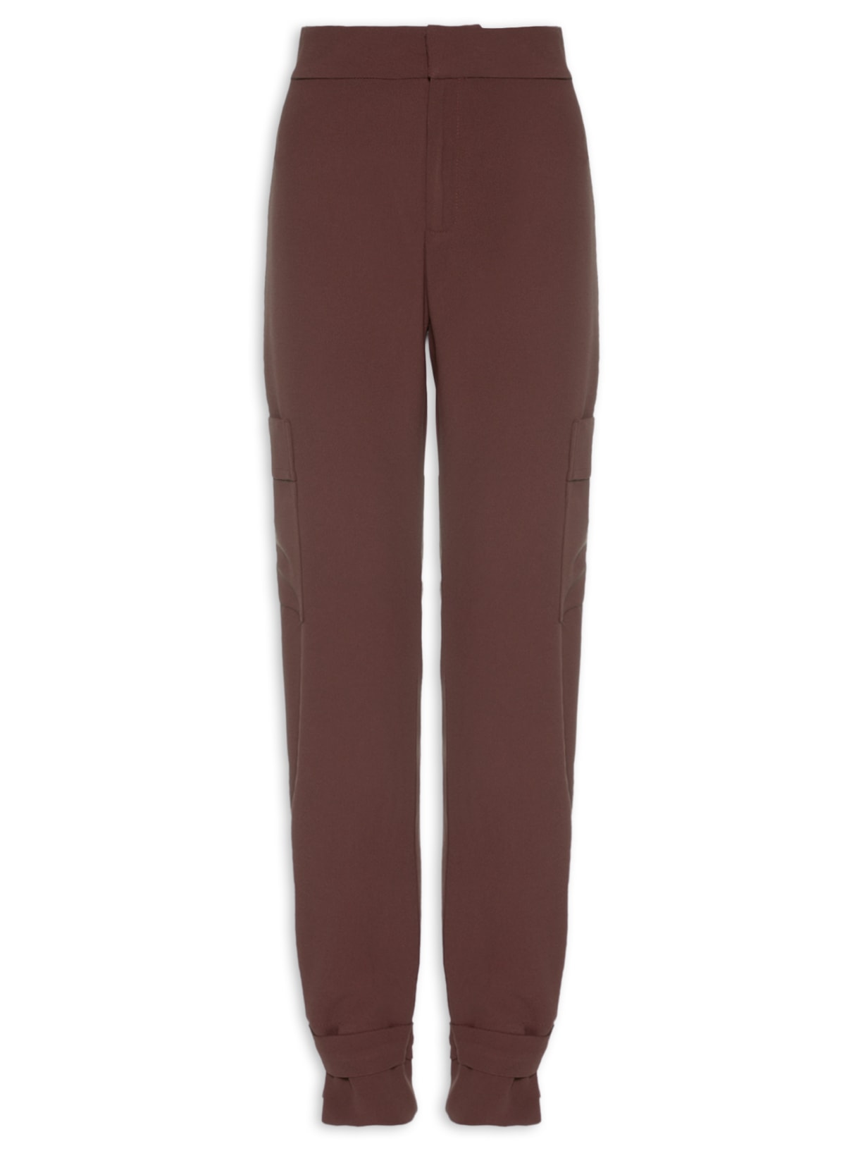 Calça Feminina Cargo Cintura Alta Em Crepe - Marrom