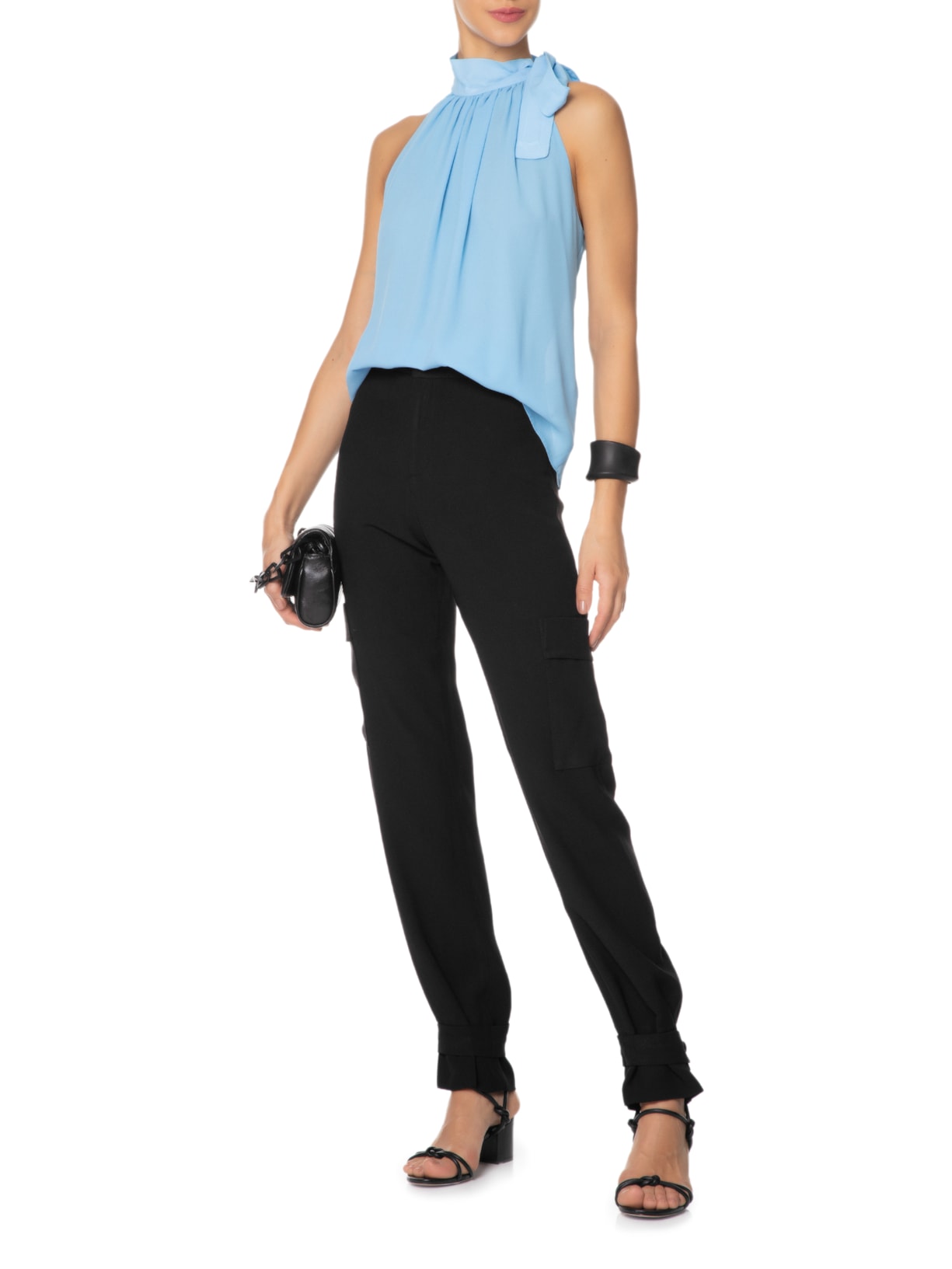 Calça Feminina Cargo Cintura Alta Em Crepe Preto '2Essential