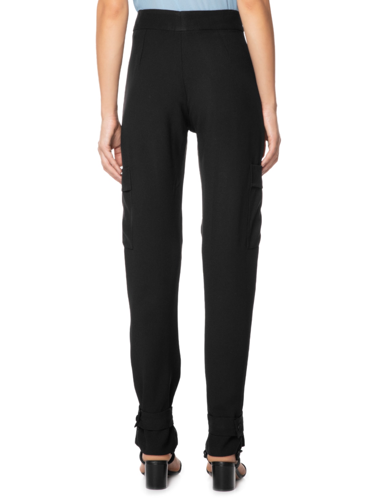 Calça Feminina Cargo Cintura Alta Em Crepe Preto '2Essential