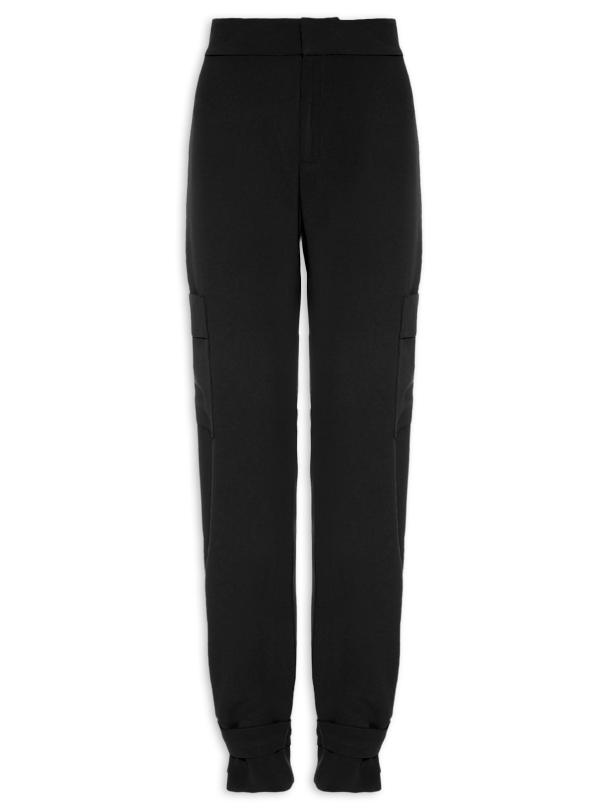 Calça Feminina Cargo Cintura Alta Em Crepe - Preto