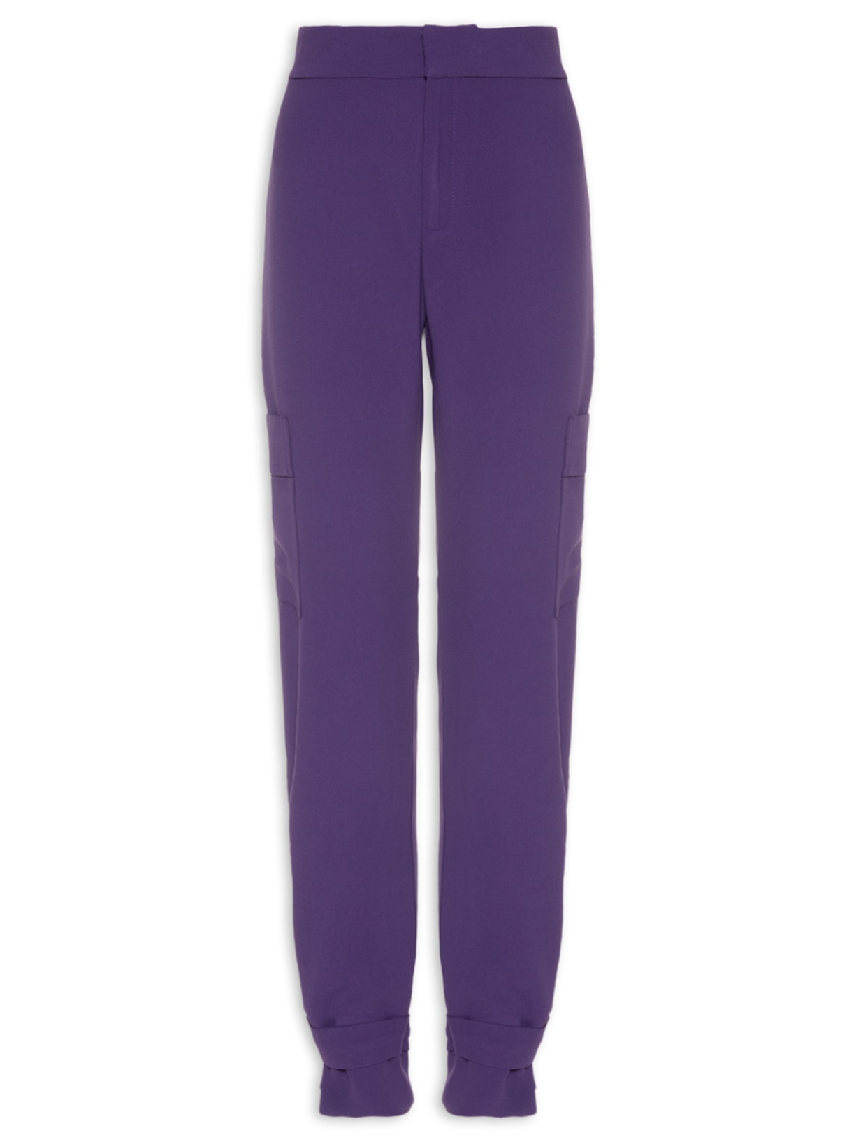 Calça Feminina Cargo Cintura Alta Em Crepe - Roxo