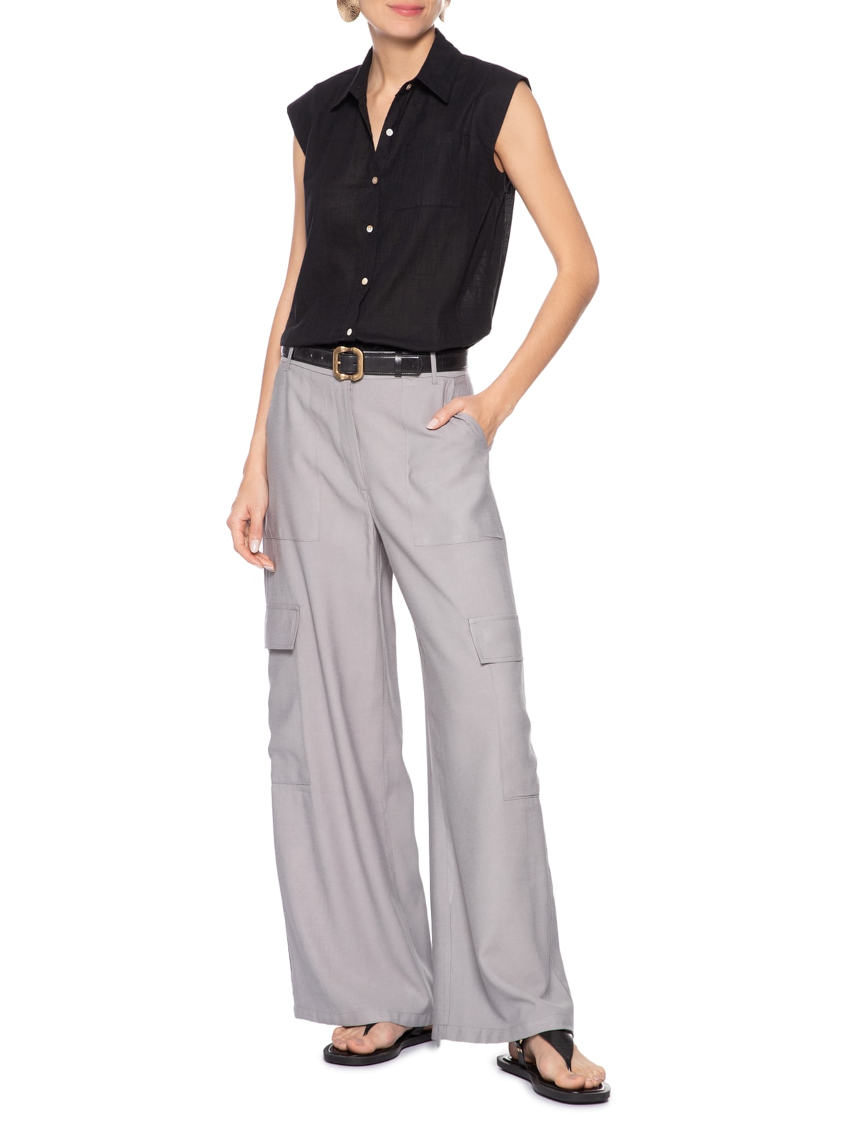 Calça Feminina Cargo Cinza Basiq