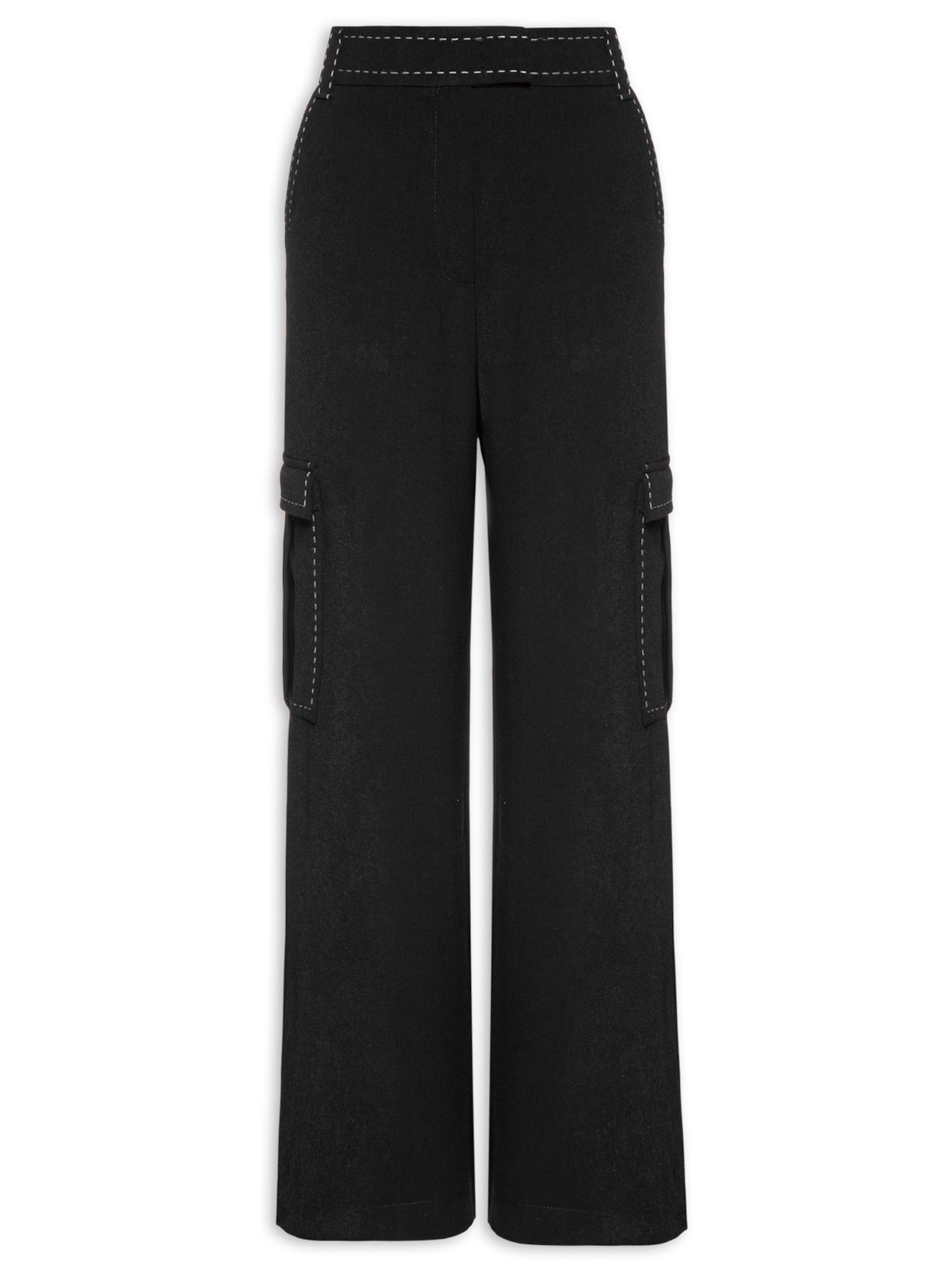 Calça Feminina Cargo Com Contrastante - Preto