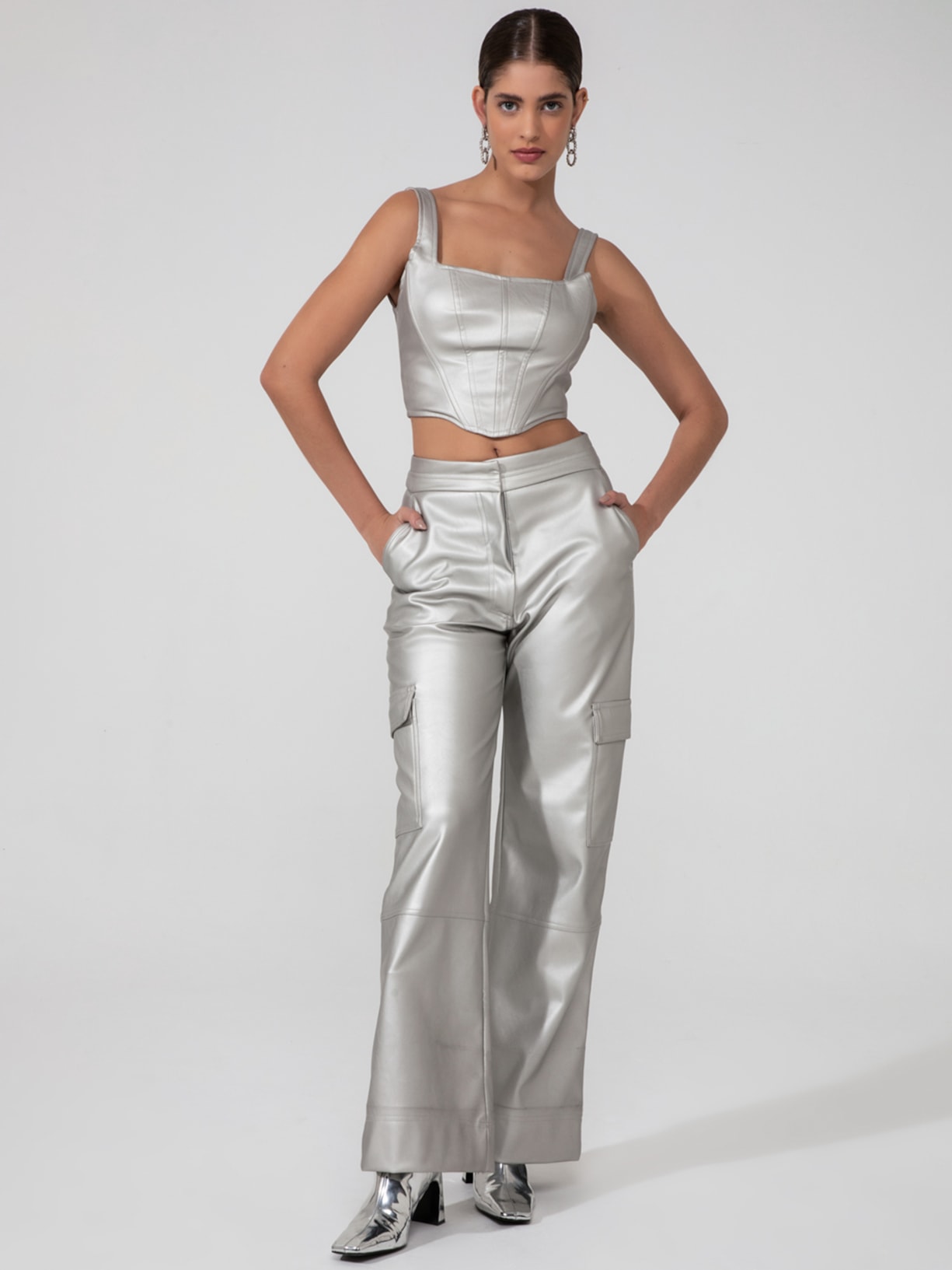 Calça Feminina Cargo Cyber Prata New Match