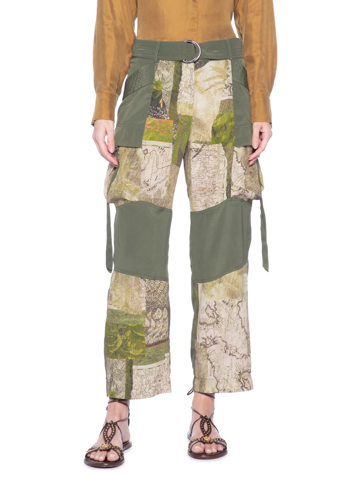 Calça Feminina Cargo Fotográfico Recortes Verde Animale