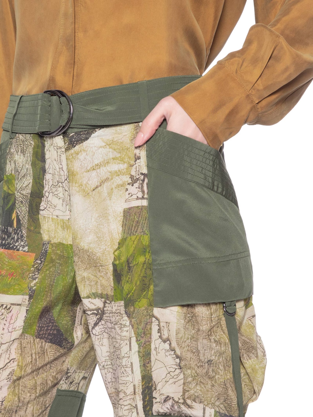 Calça Feminina Cargo Fotográfico Recortes Verde Animale