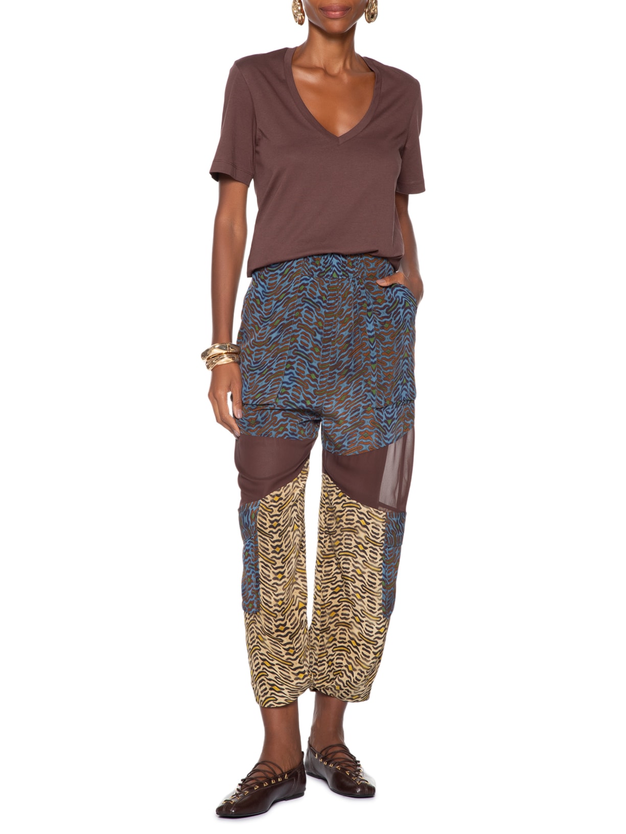 Calça Feminina Cargo Geo Tigre Animal Print Animale