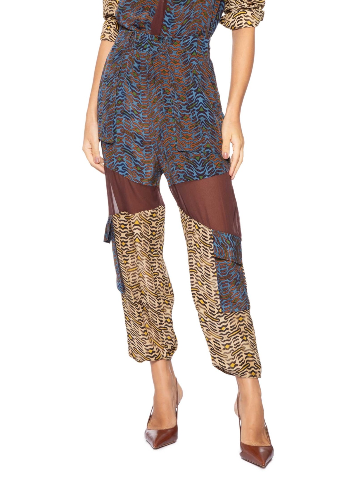 Calça Feminina Cargo Geo Tigre Animal Print Animale