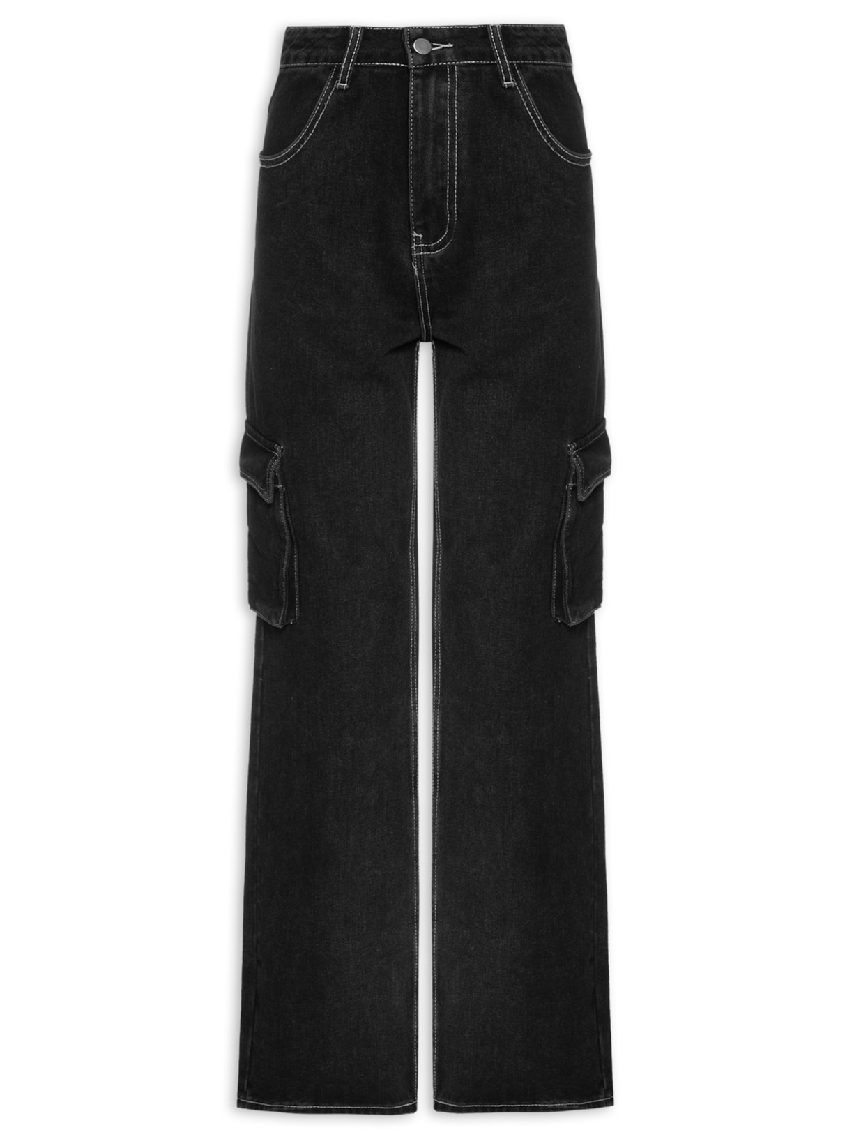Calça Feminina Cargo Jeans - Preto