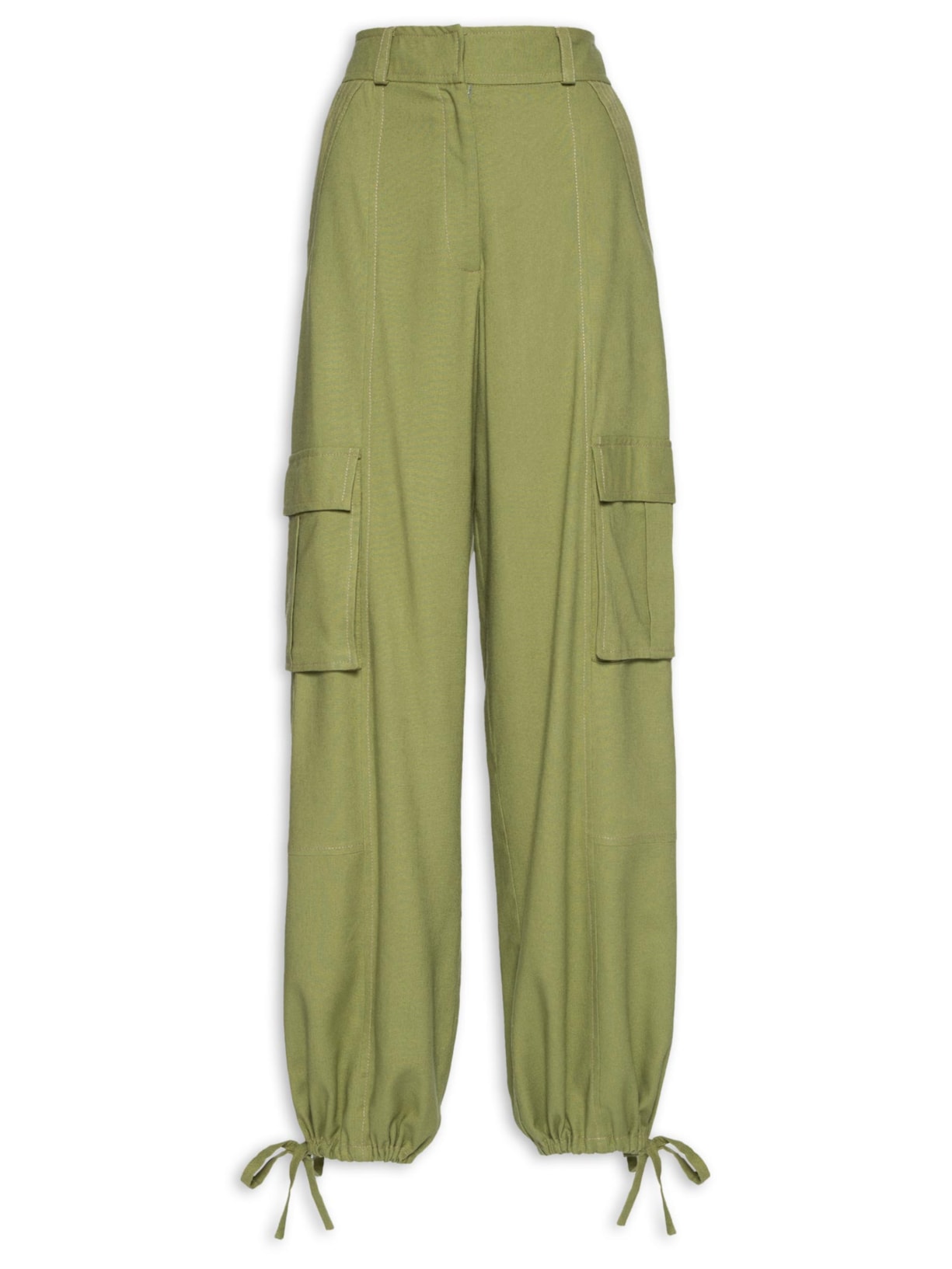 Calça Feminina Cargo Linho Utilitária - Verde