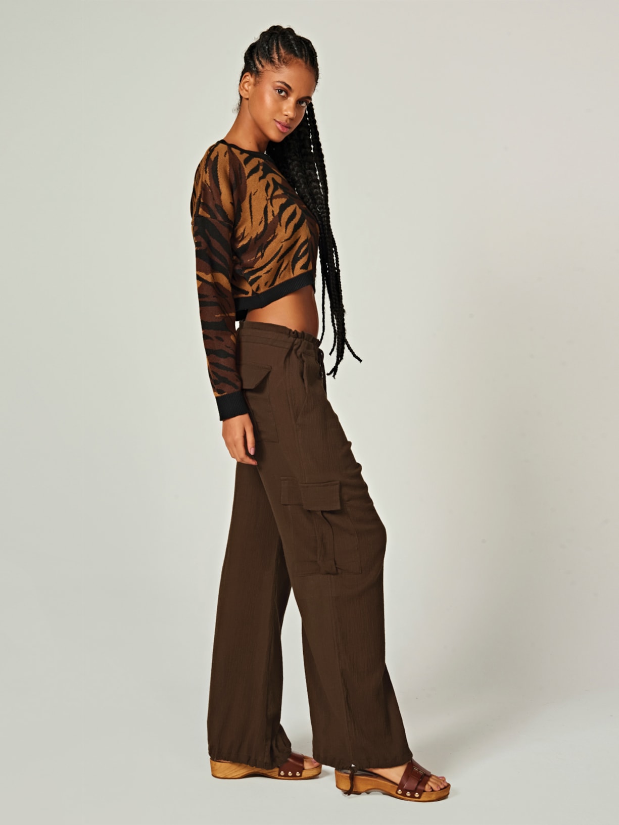 Calça Feminina Cargo Marina Marrom Triya