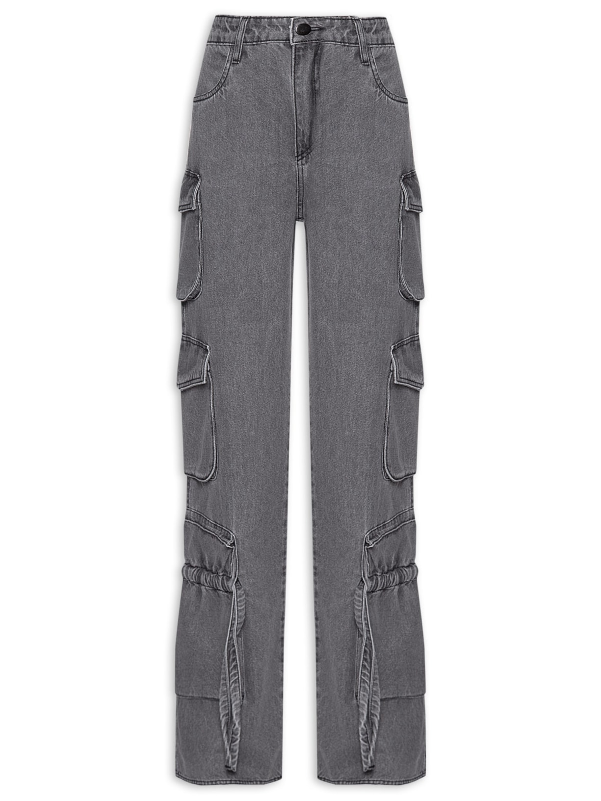 Nui Nui Calça Feminina Cargo Sarja Washed Grey Cinza