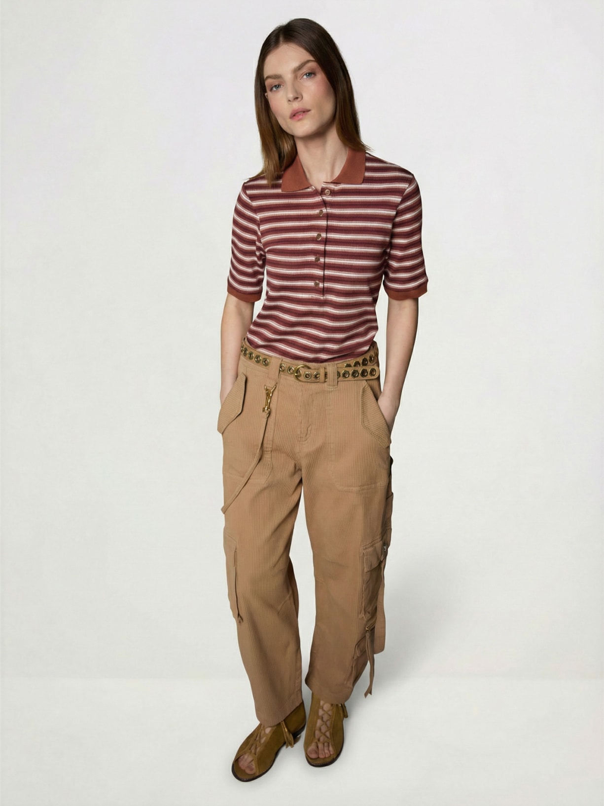 Calça Feminina Carol Sarja Canelada I26 Bege Mixed