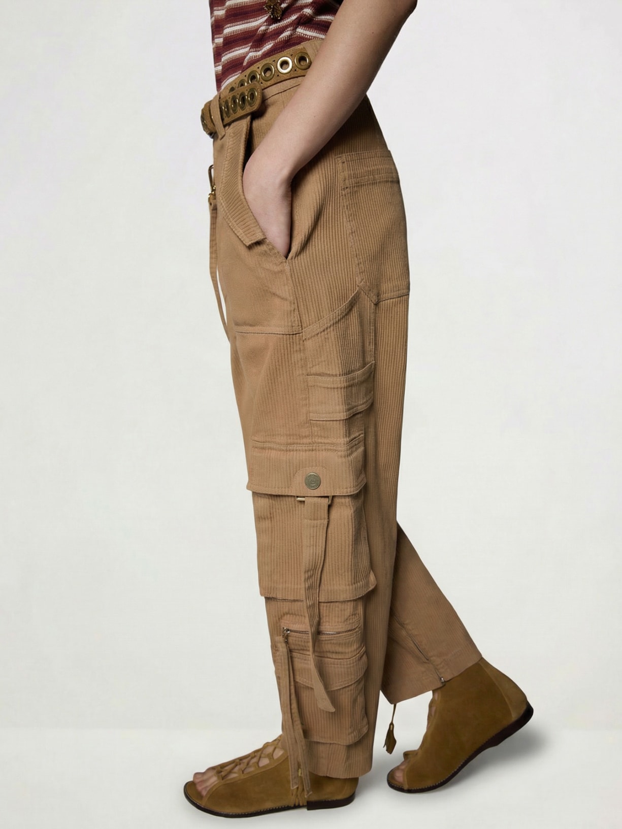 Calça Feminina Carol Sarja Canelada I26 Bege Mixed