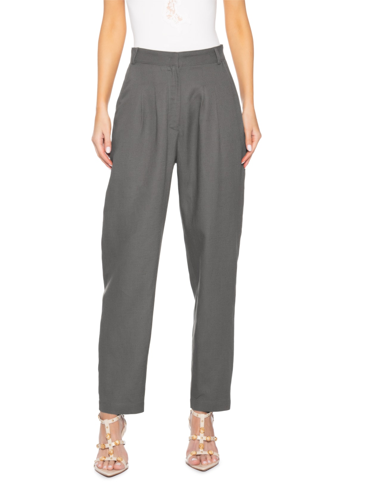 Calça Feminina Carrot Cintura Média Cinza Bo
