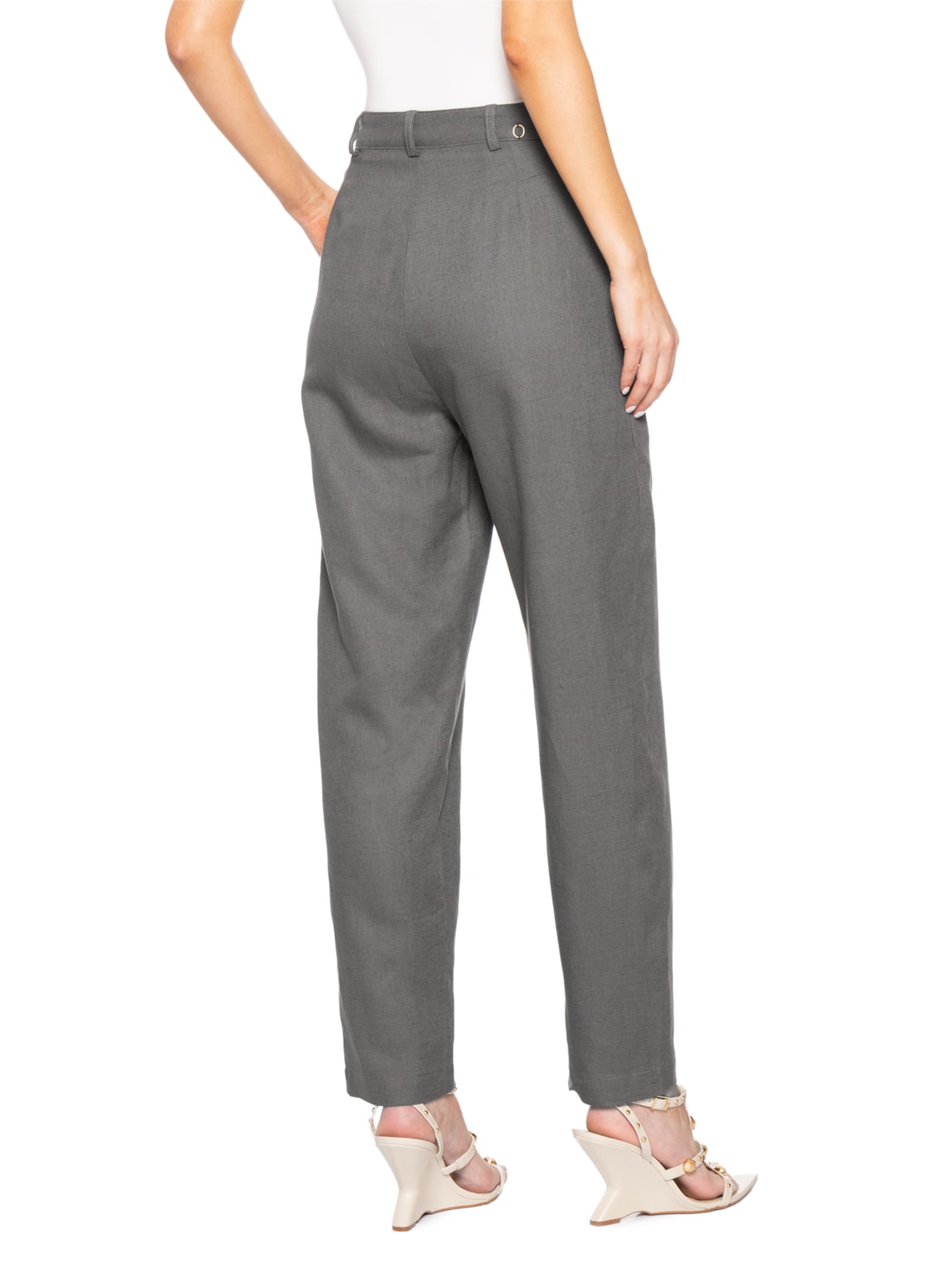 Calça Feminina Carrot Cintura Média Cinza Bo