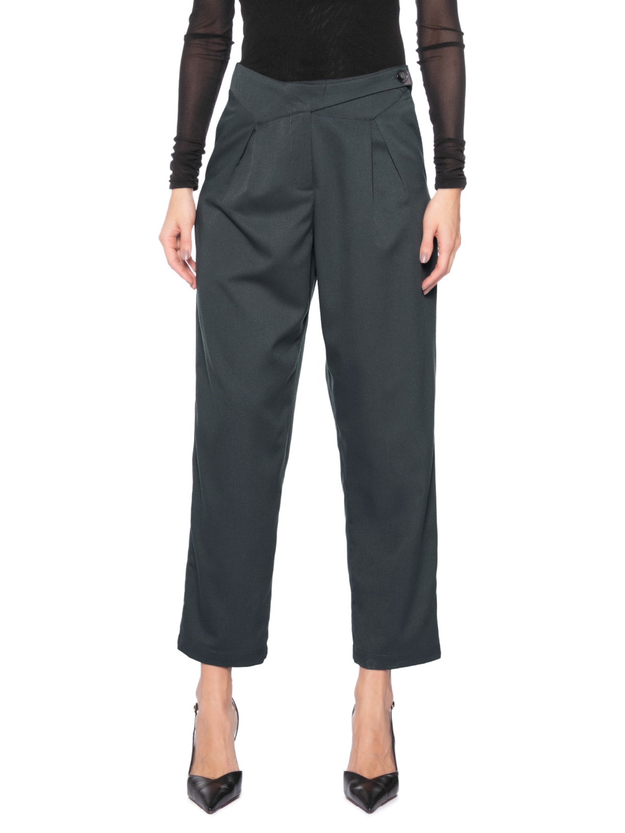 Calça Feminina Cenoura Com Cós Assimétrico Cinza Market 33