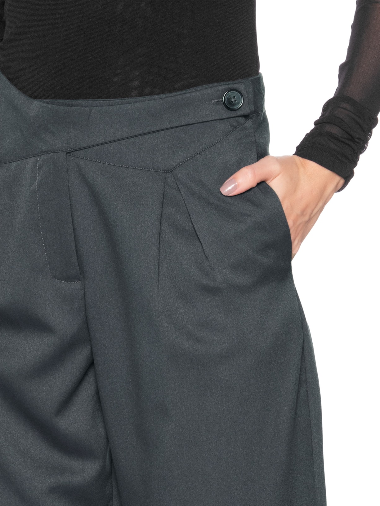 Calça Feminina Cenoura Com Cós Assimétrico Cinza Market 33