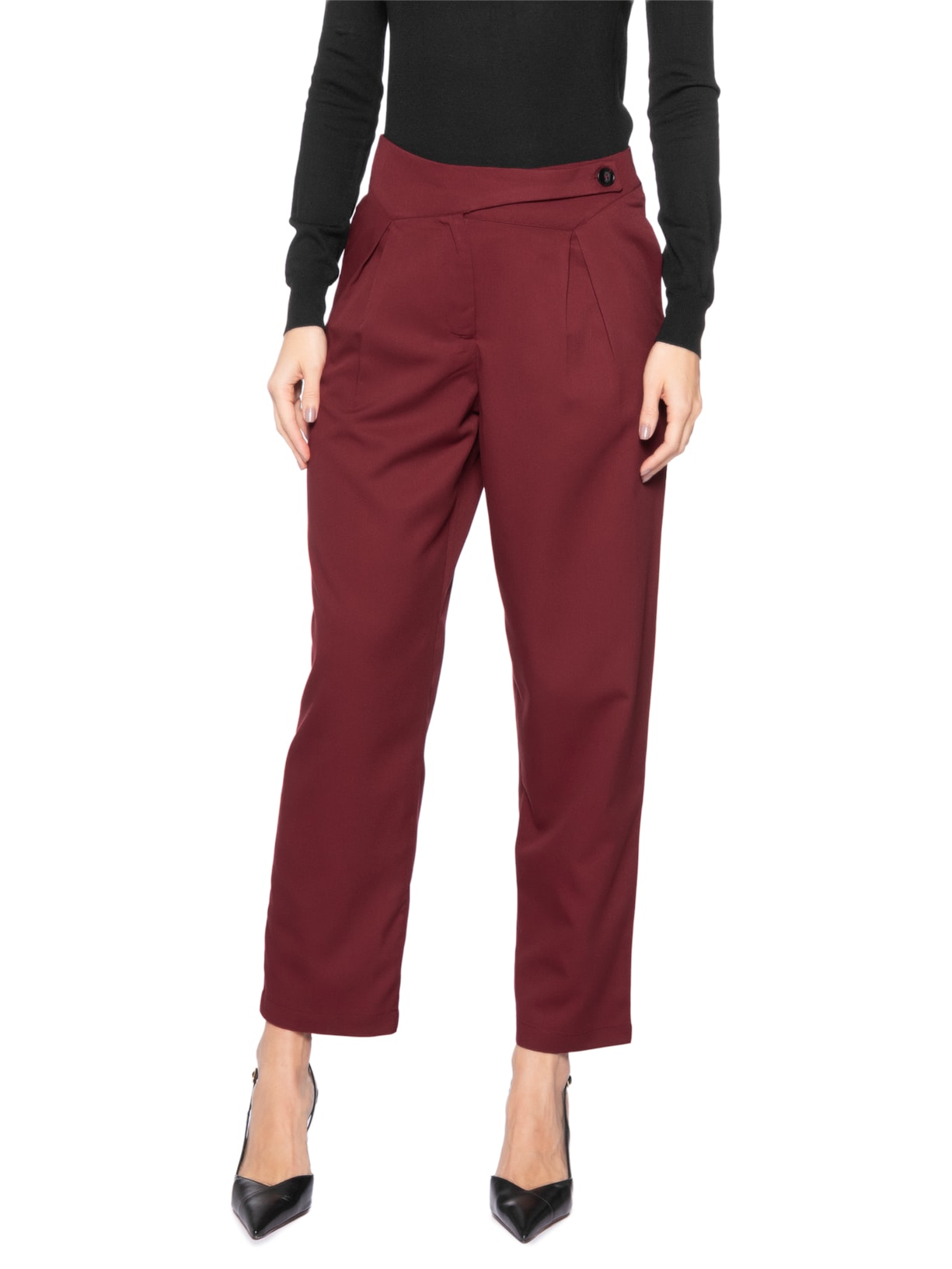 Calça Feminina Cenoura Com Cós Assimétrico Vermelho Market 33