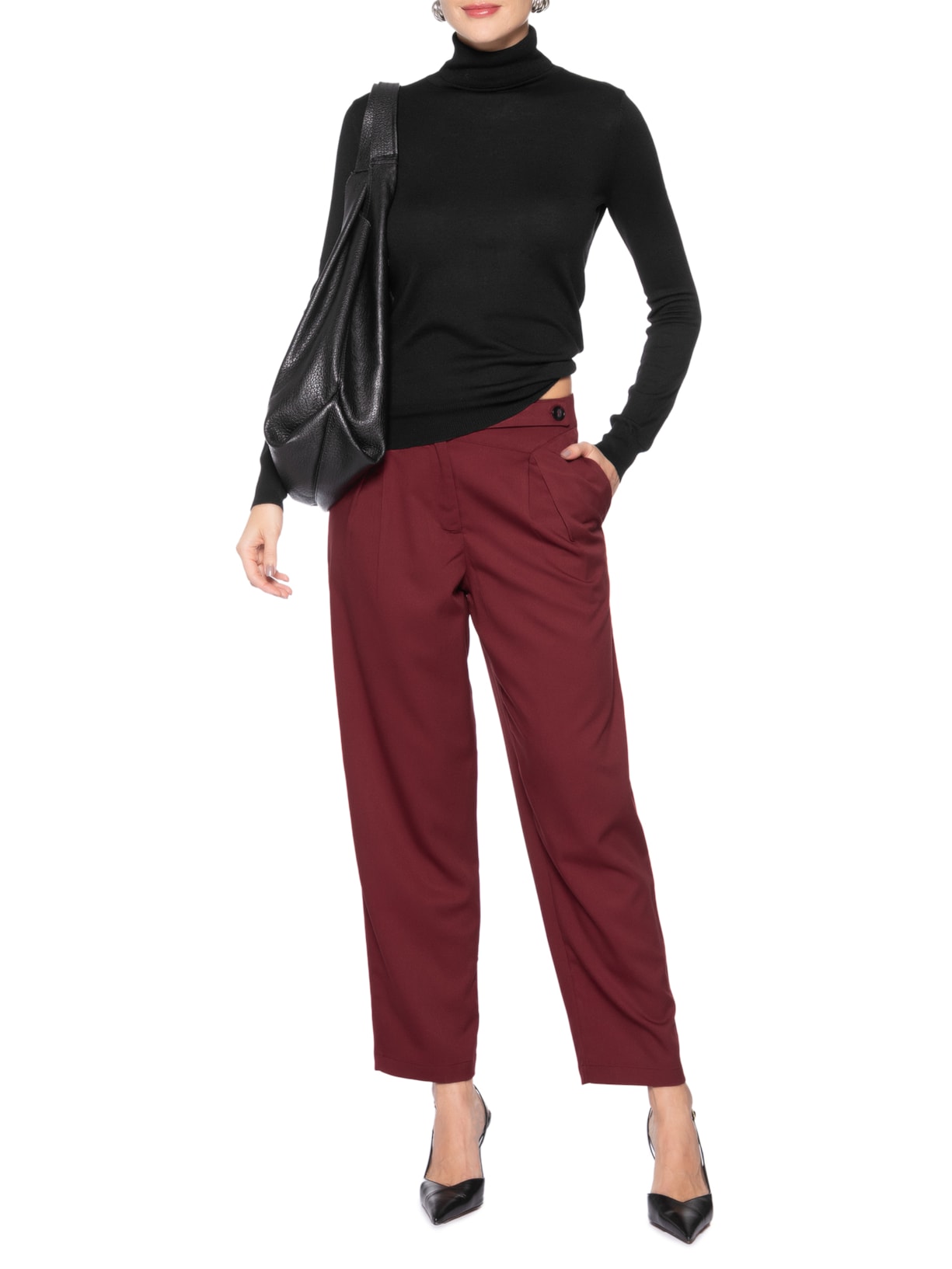 Calça Feminina Cenoura Com Pala Assimétrica Vermelho Market 33